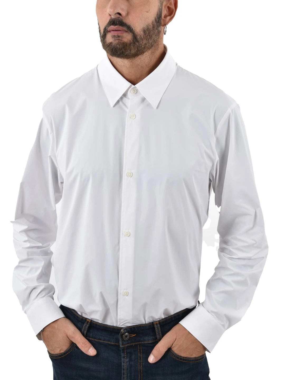 CAMICIA ELEGANTE IN TESSUTO STRETCH  UOMO BIANCO
