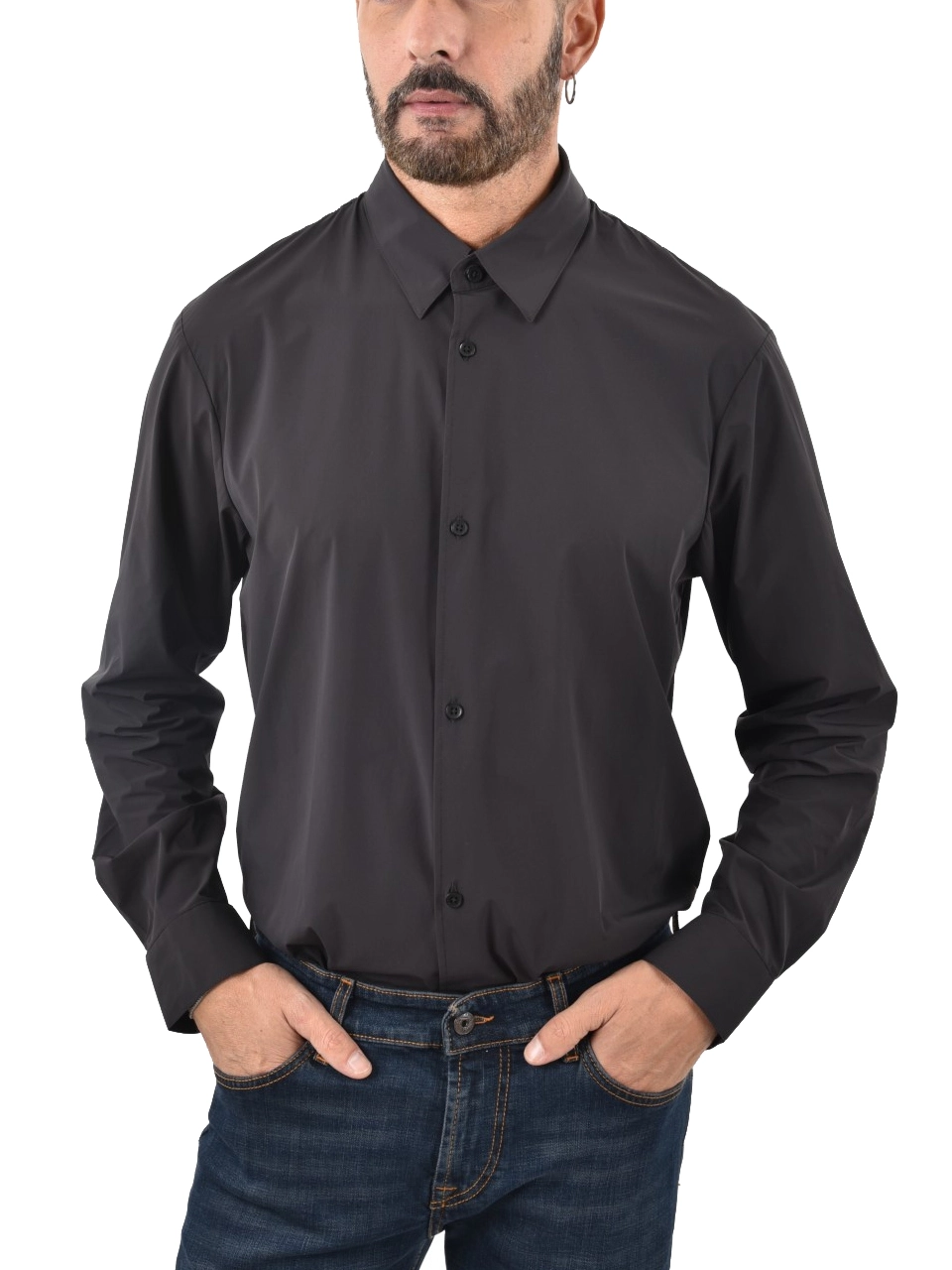 CAMICIA ELEGANTE IN TESSUTO STRETCH  UOMO NERO