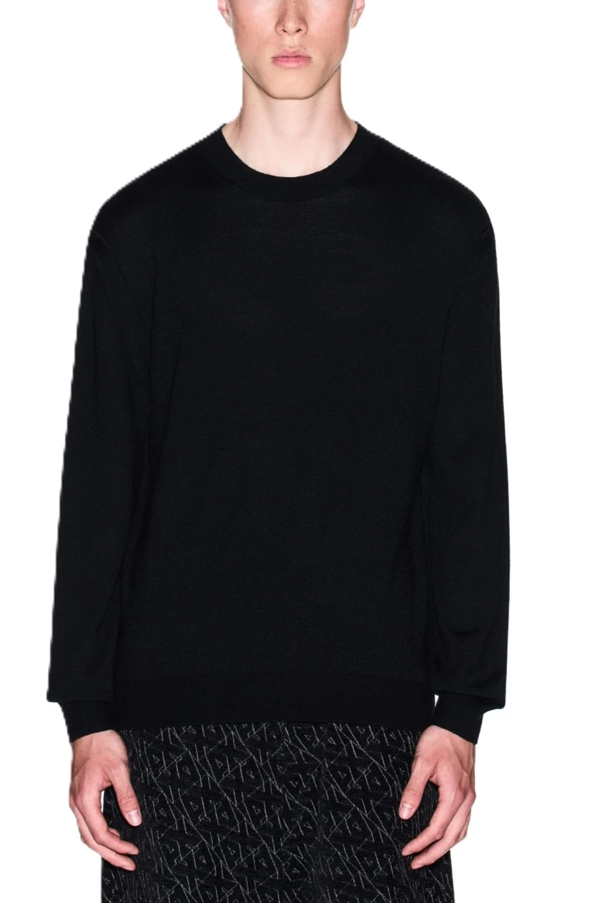 MAGLIA GIROCOLLO IN MISTO LANA CON LOGO TONO SU TONO UOMO NERO