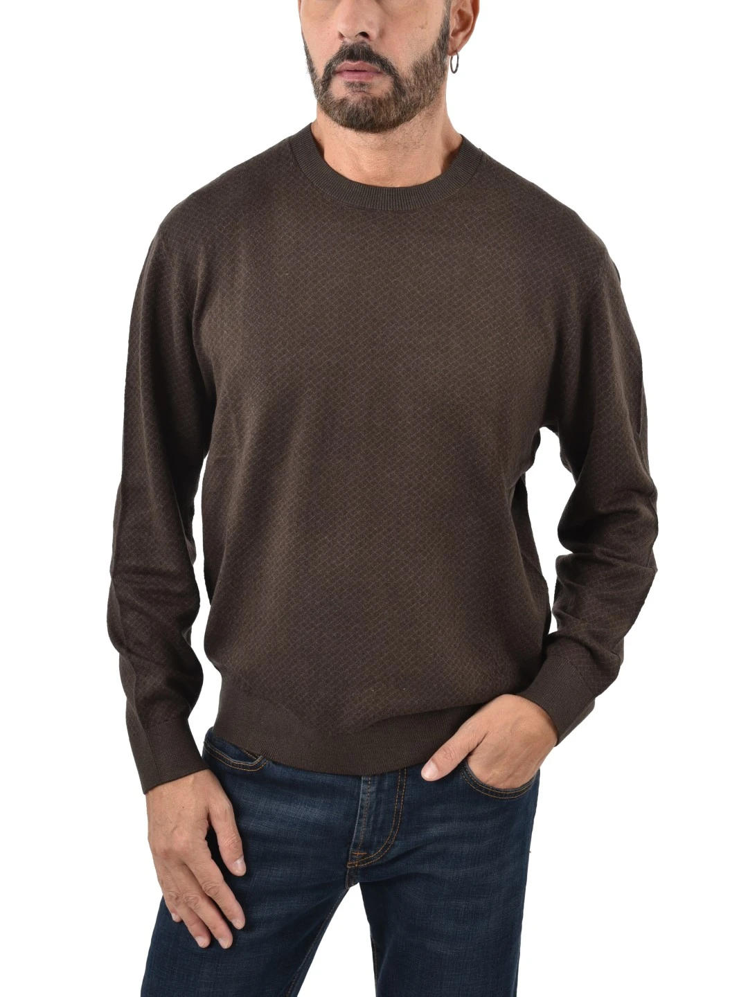 MAGLIA GIROCOLLO CON BORDI A COSTINE UOMO MARRONE