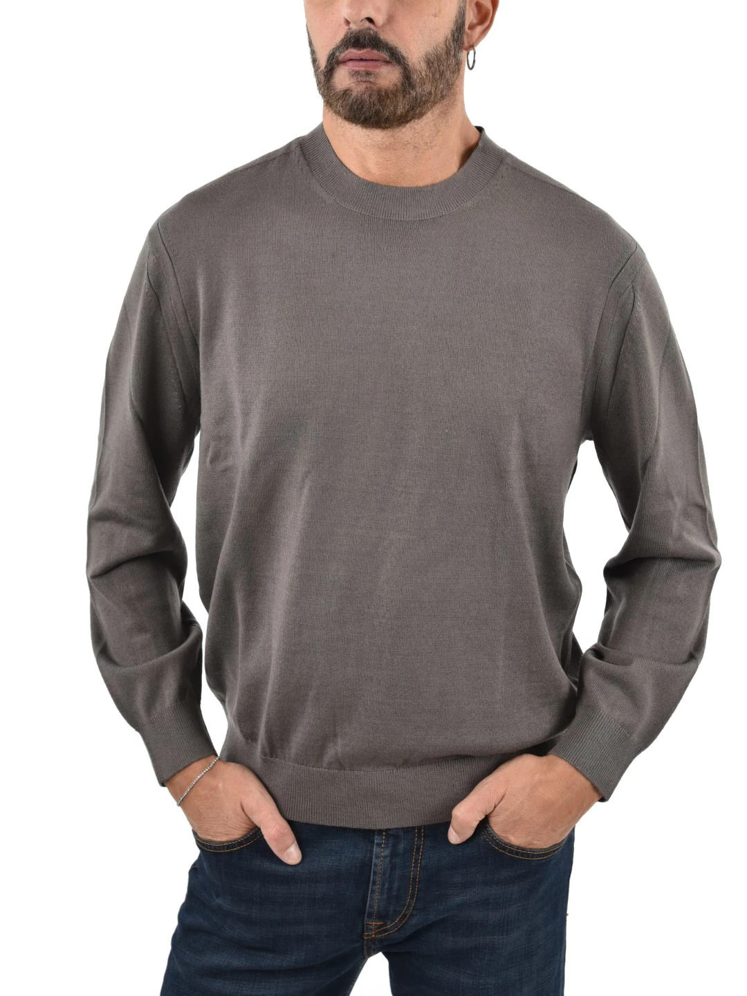 MAGLIA GIROCOLLO CON TARGHETTA CON LOGO POSTERIORE UOMO GRIGIO