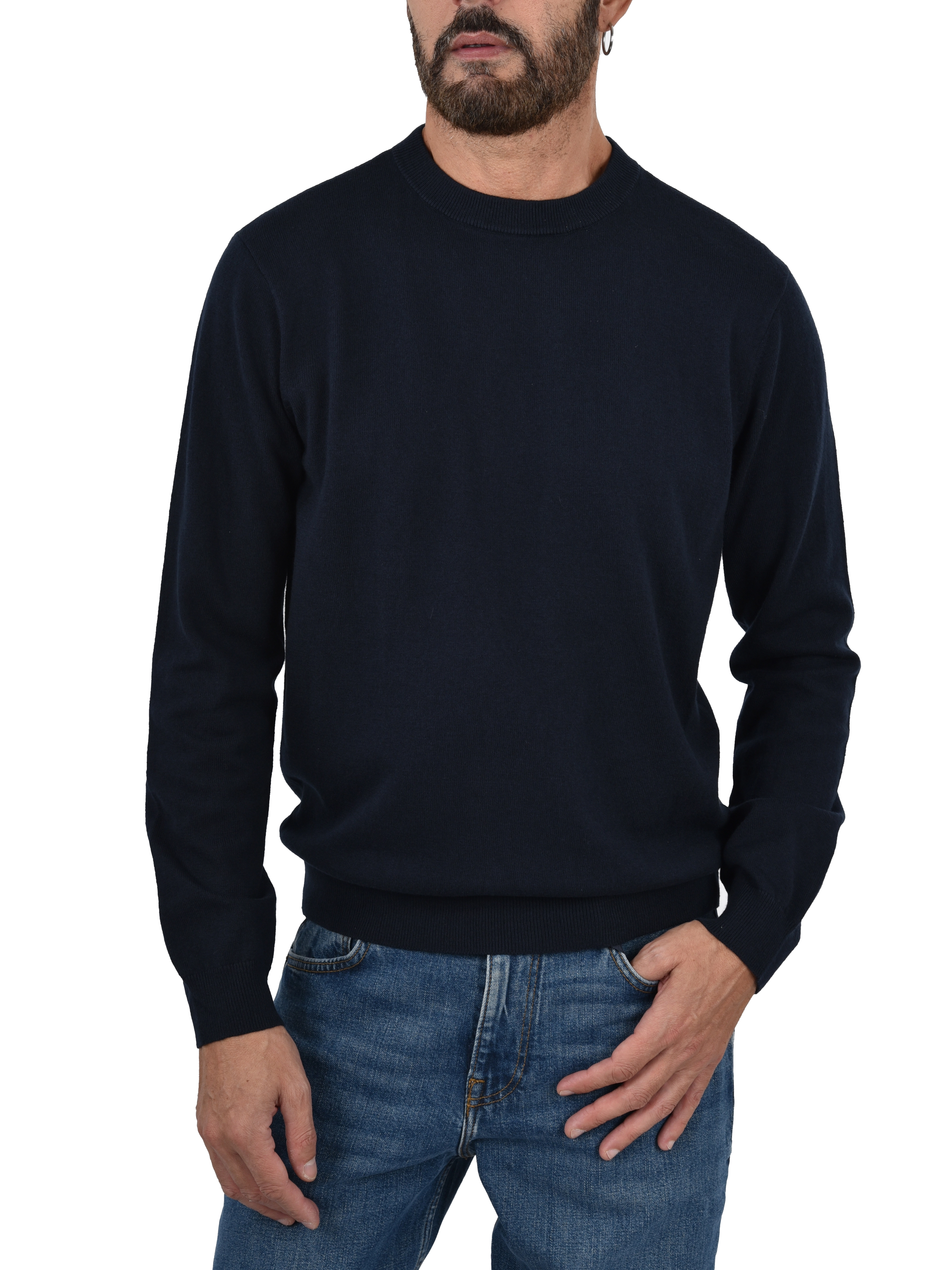 MAGLIA GIROCOLLO MISTO LANA CON BORDI A COSTINE UOMO BLU