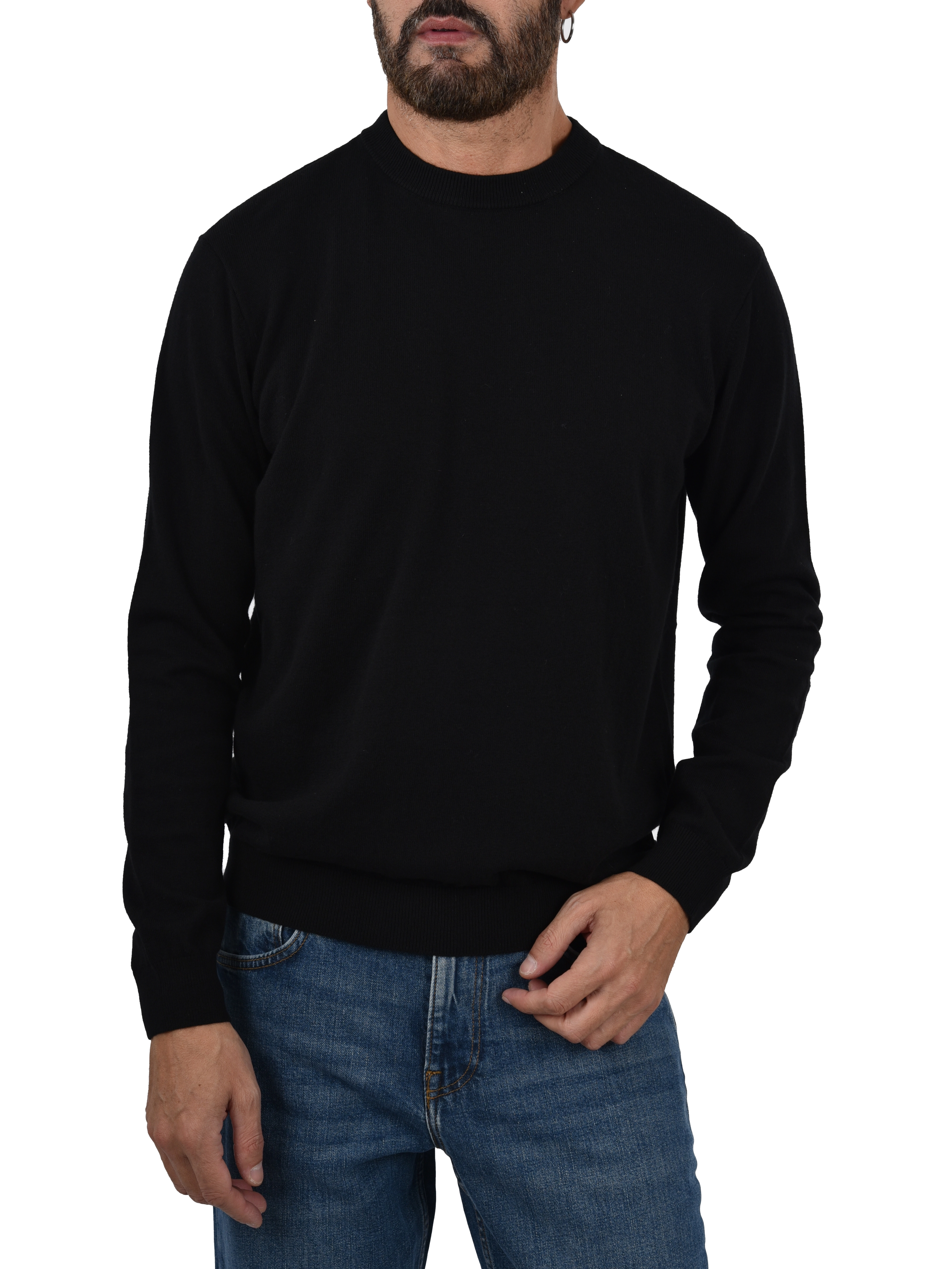 MAGLIA GIROCOLLO MISTO LANA CON BORDI A COSTINE UOMO NERO
