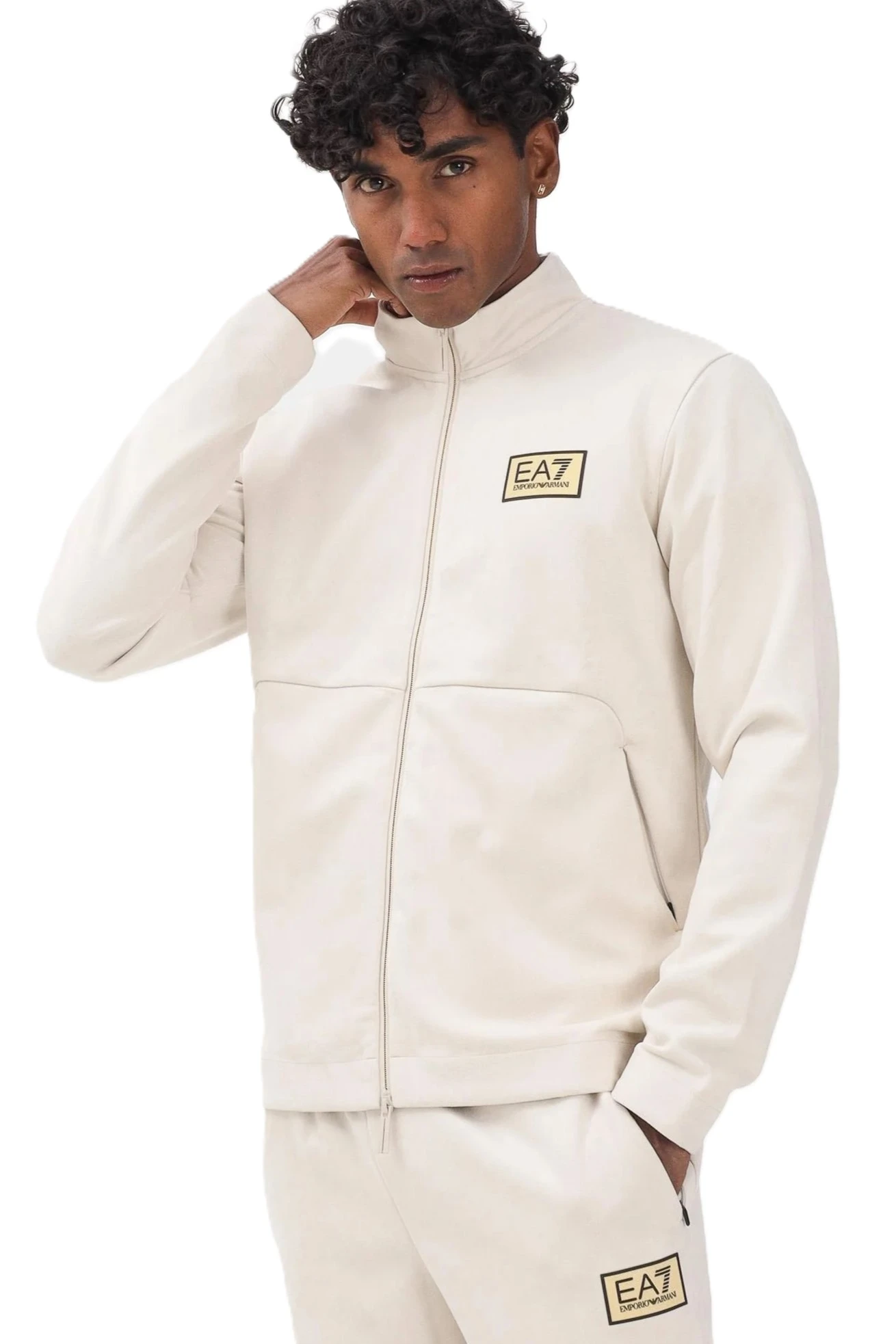 FELPA CON ZIP EFFETTO SCAMOSCIATO UOMO BEIGE