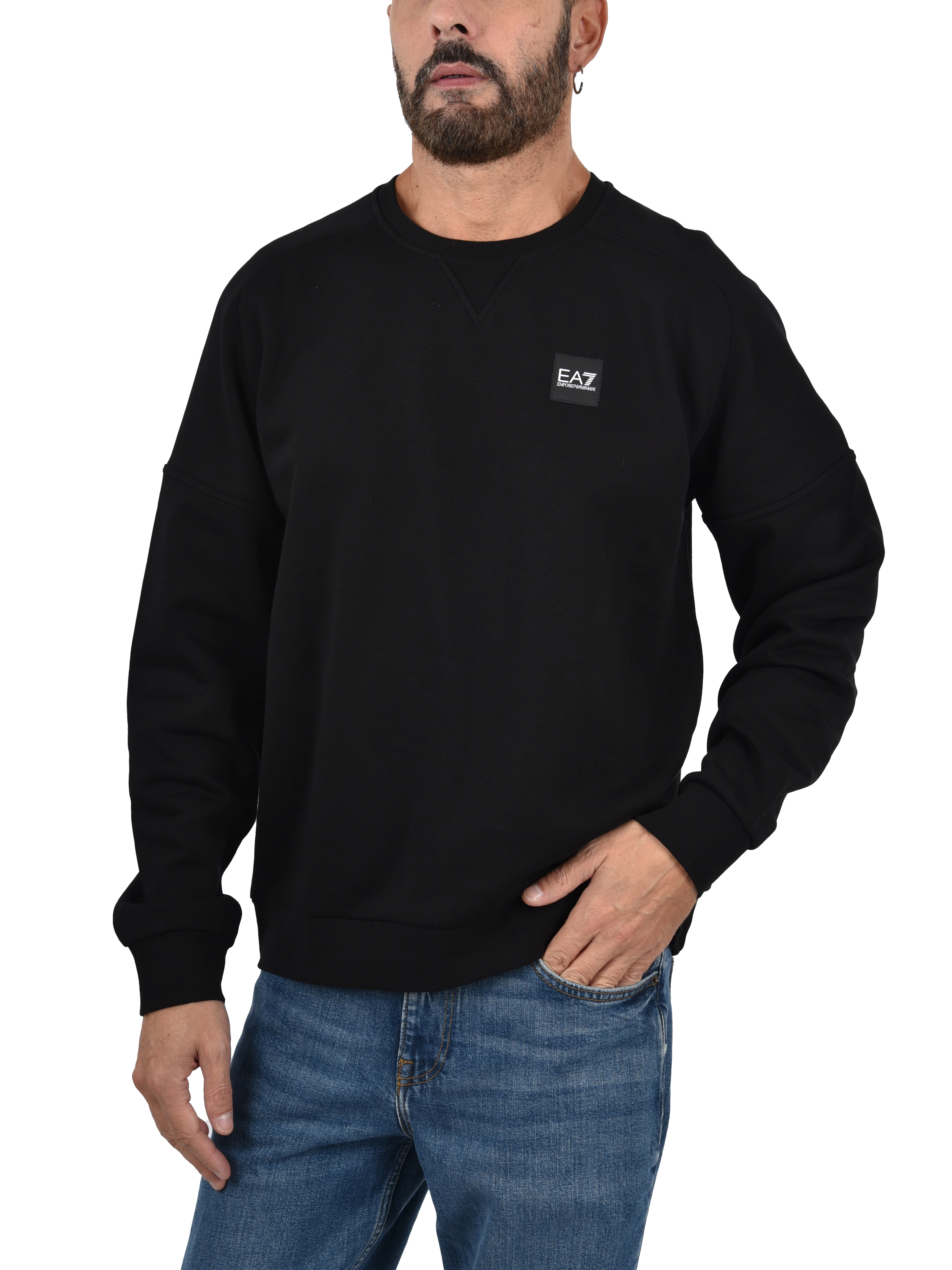 FELPA GIROCOLLO CON LOGO RICAMATO FRONTE E RETRO UOMO NERO