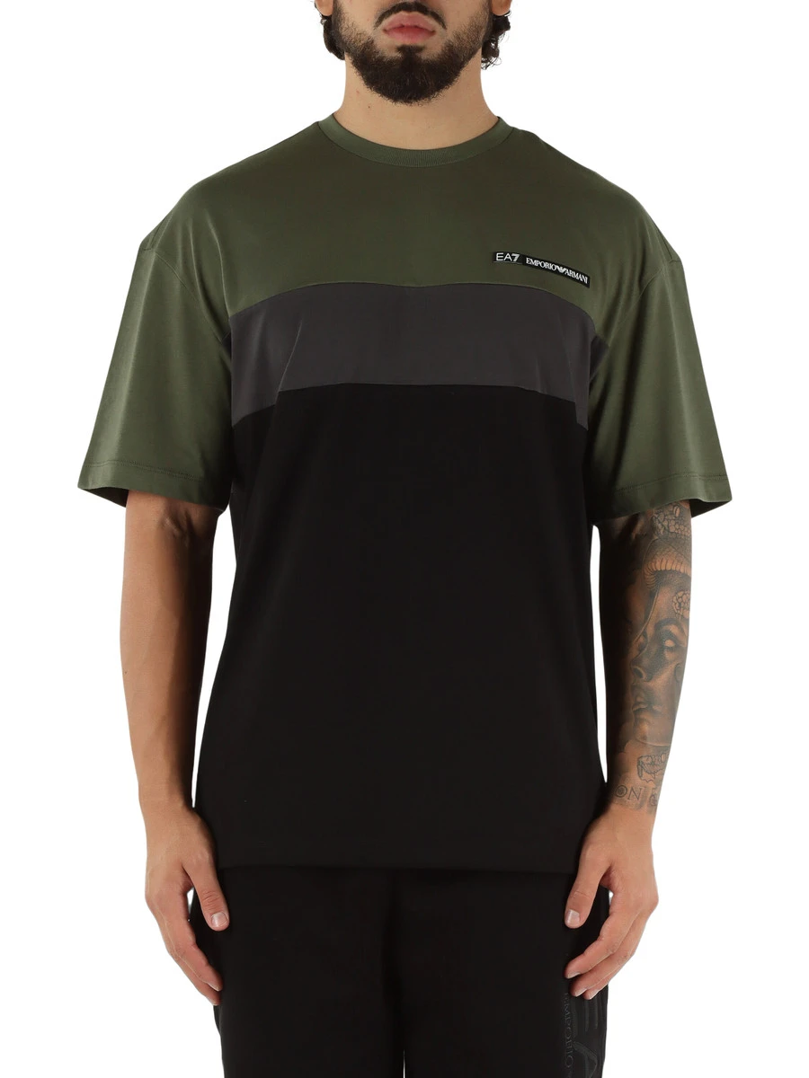 T.SHIRT MANICA CORTA CON INSERTI A CONTRASTO UOMO VERDE