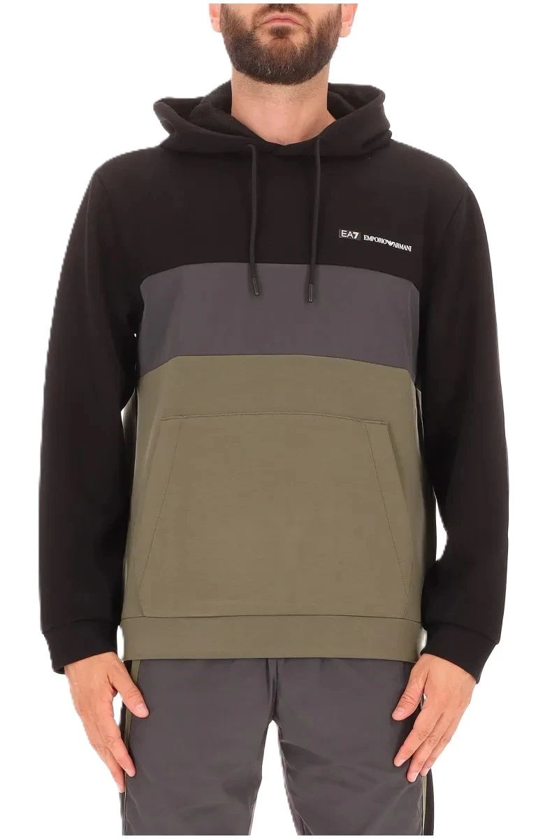 FELPA CON CAPPUCCIO E TASCA FRONTALE UOMO VERDE