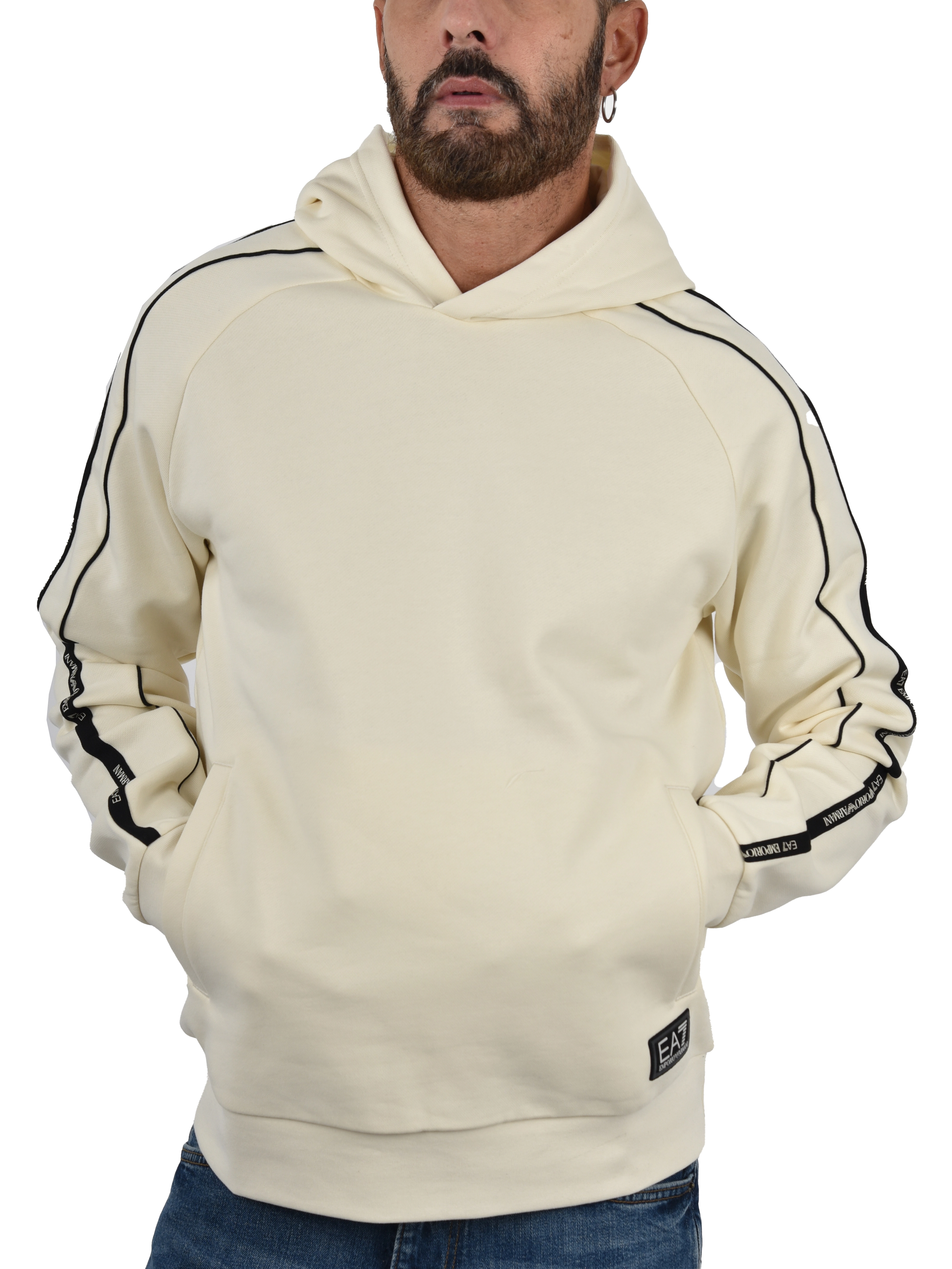 FELPA CON CAPPUCCIO CON BANDE LOGATE UOMO BIANCO