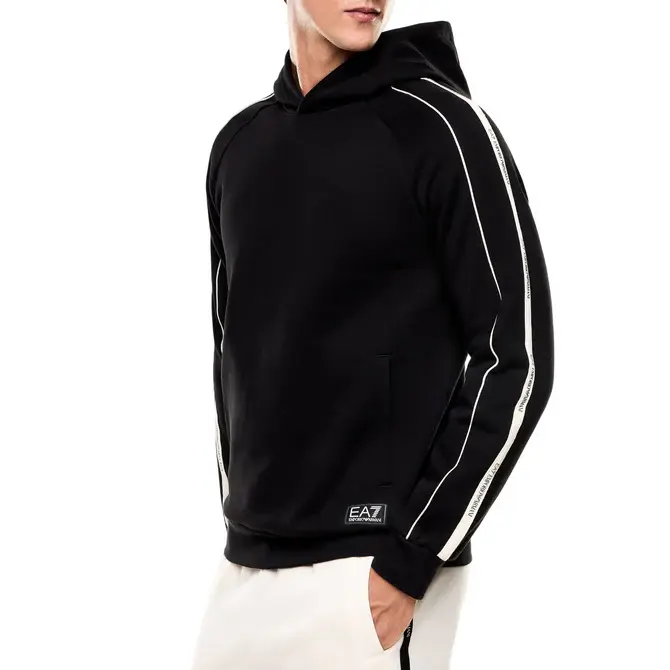 FELPA CON CAPPUCCIO CON BANDE LOGATE UOMO NERO