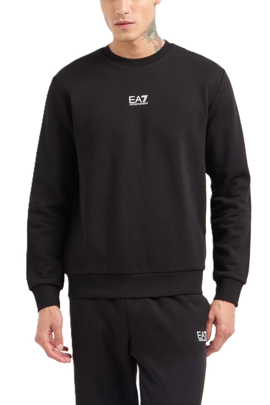 FELPA GIROCOLLO IN COTONE CON LOGO SUL PETTO NERO