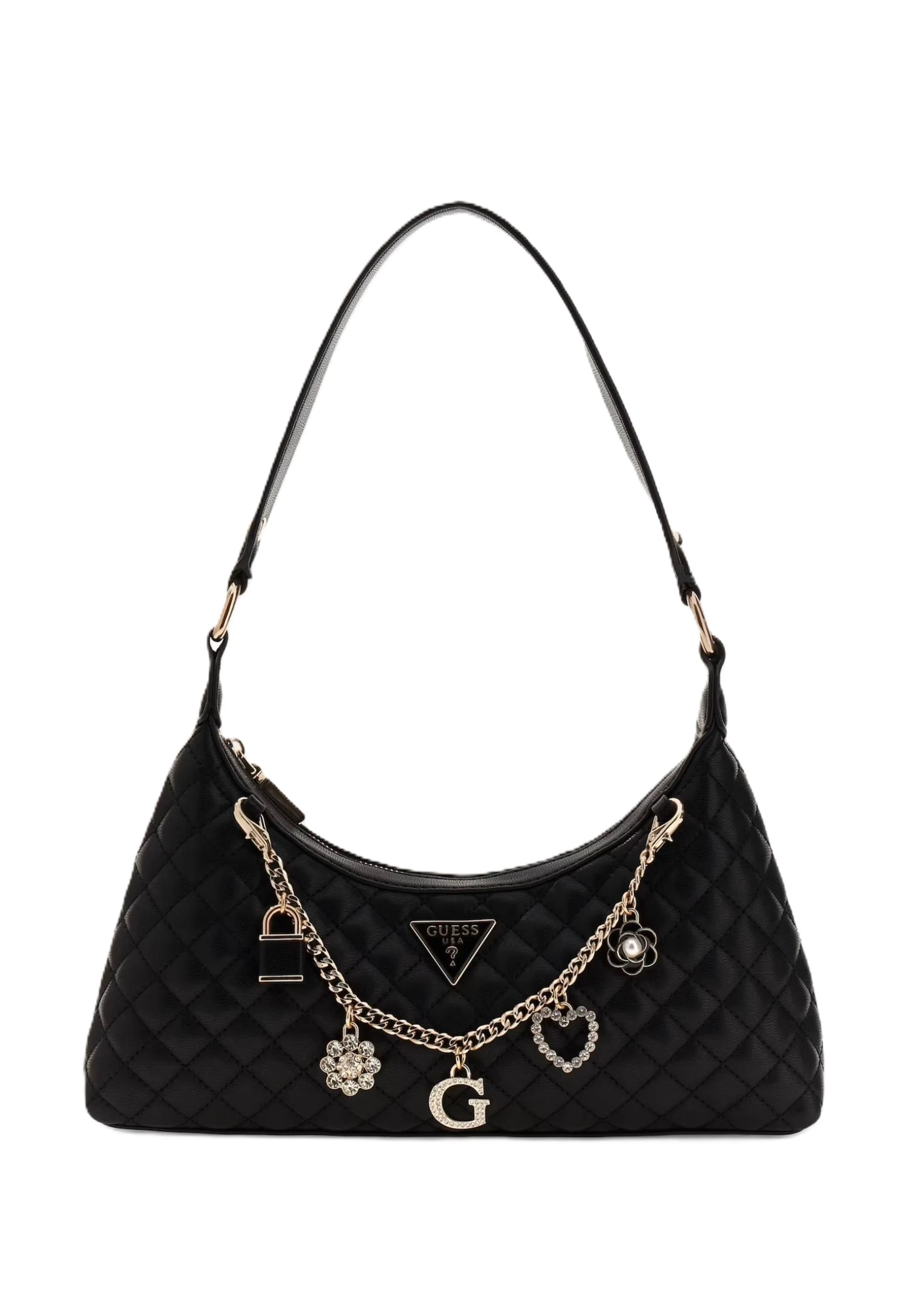 BORSA A SPALLA CON DETTAGLI METALLICI E CHARM DONNA NERO