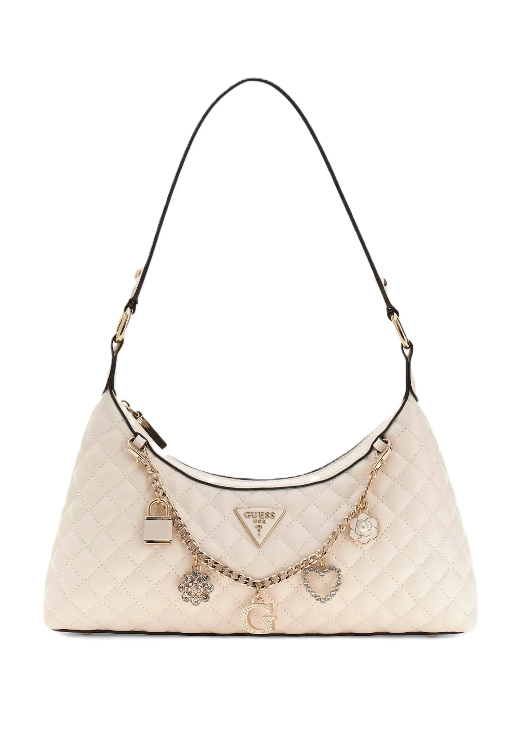 BORSA A SPALLA CON DETTAGLI METALLICI E CHARM DONNA BIANCO