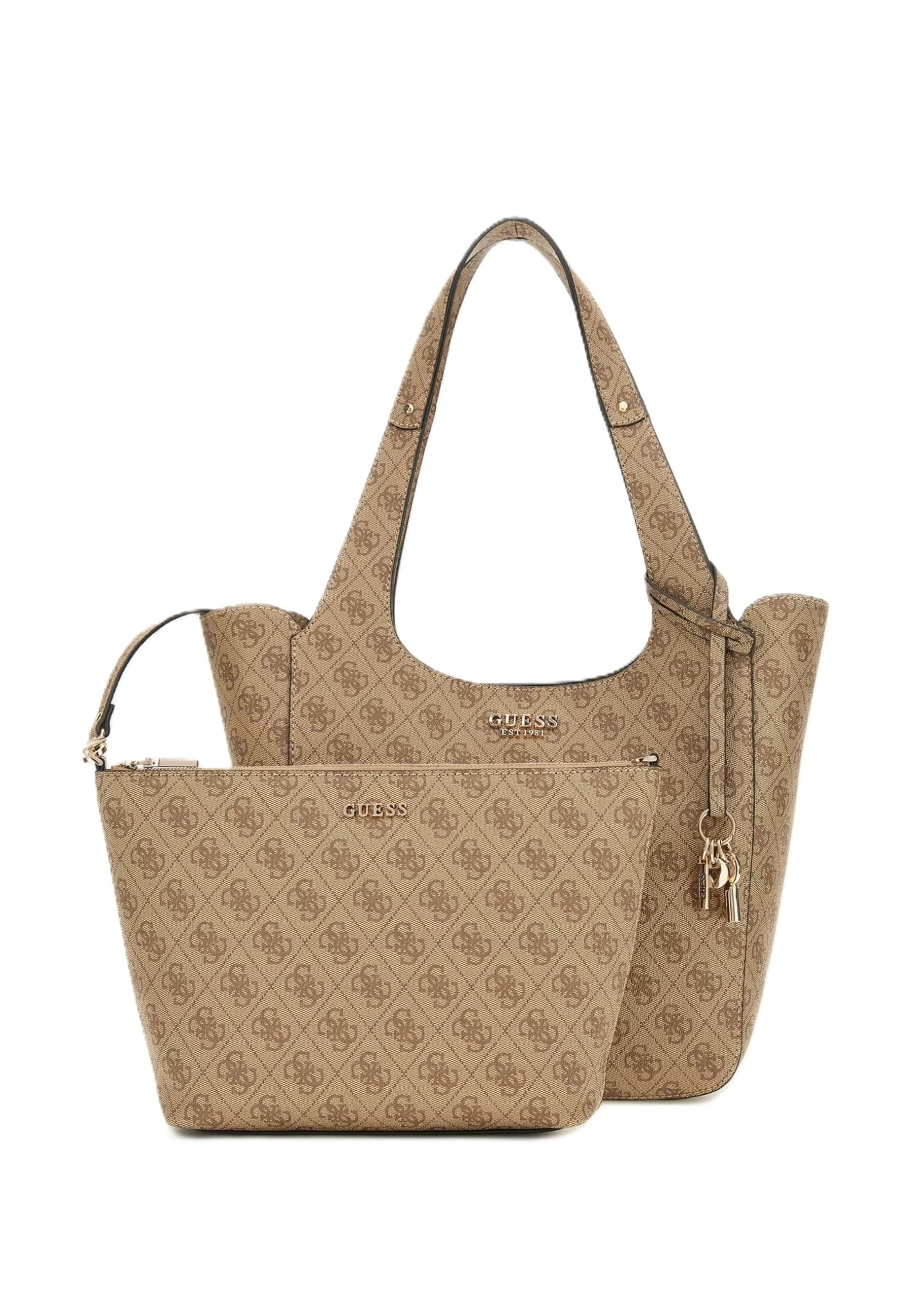 BORSA A SPALLA CON STAMPA LOGO E POCHETTE INTERNO DONNA BEIGE