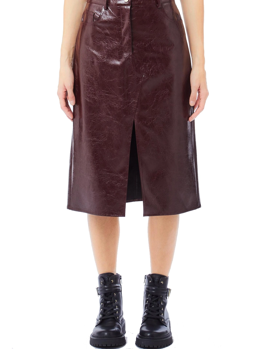 GONNA IN PELLE CON SPACCO DONNA MARRONE