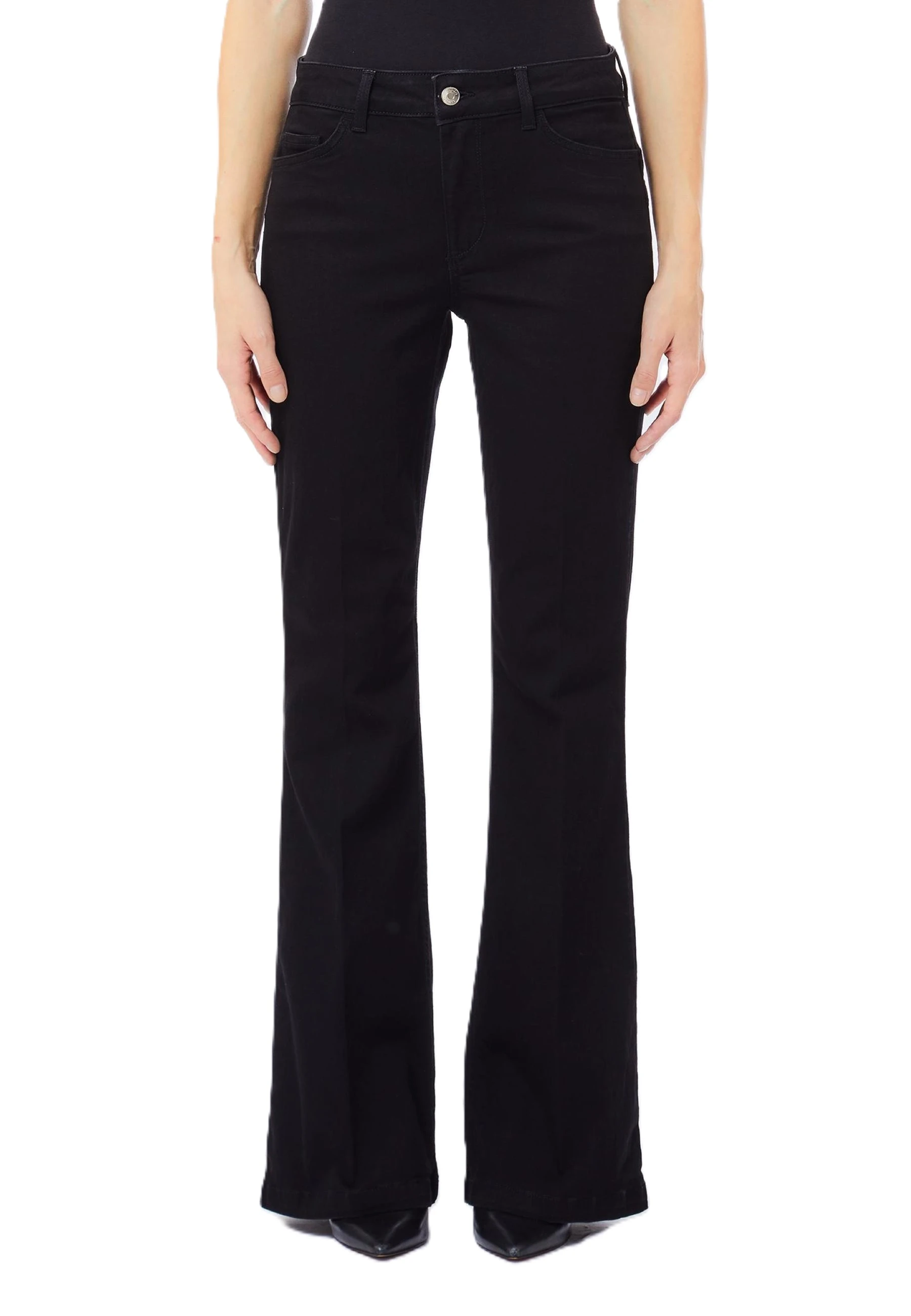 JEANS A ZAMPA CON INSERTO ELASTICO DONNA NERO