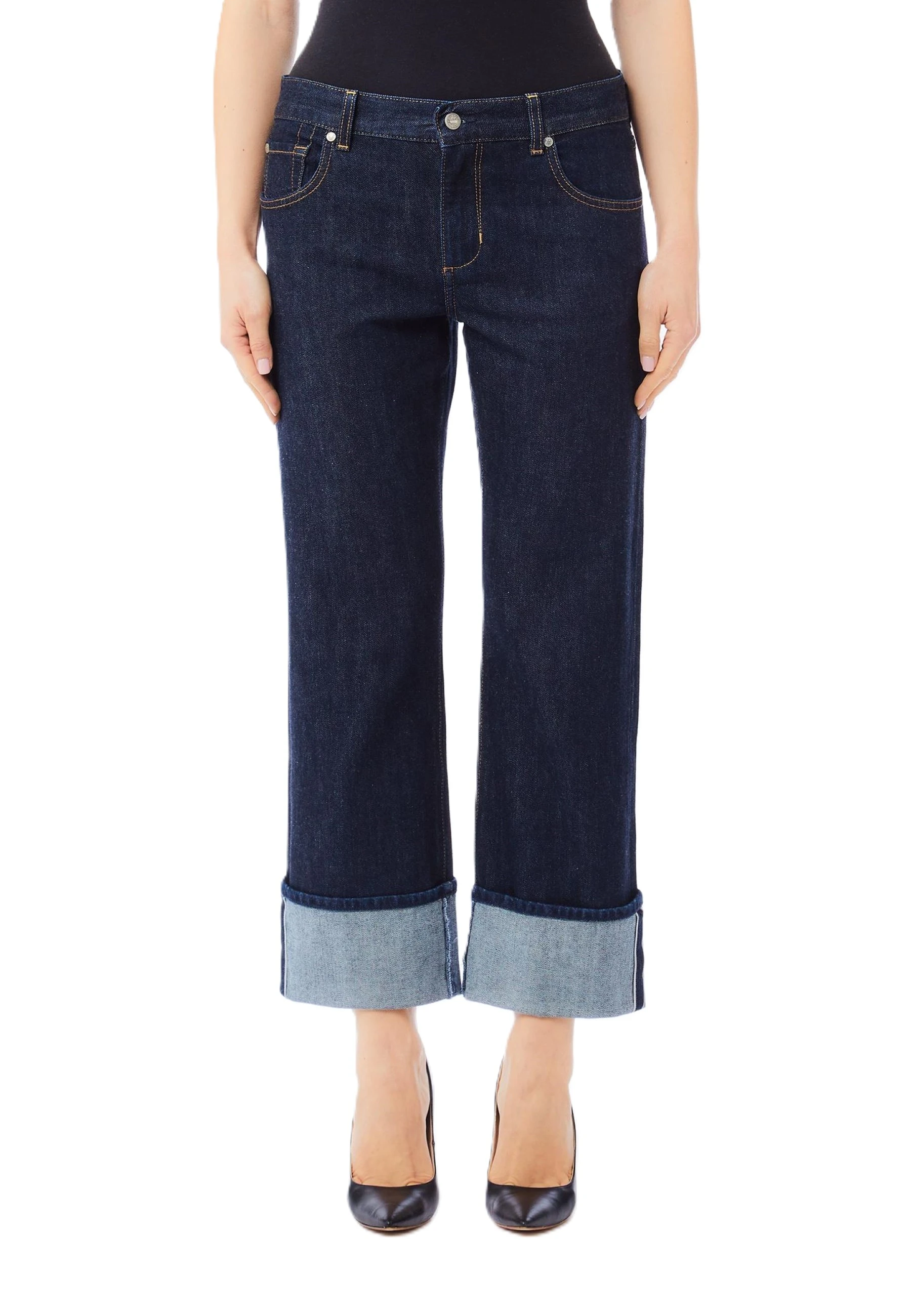 JEANS REGULAR CON RISVOLTO A CONTRASTO DONNA BLU