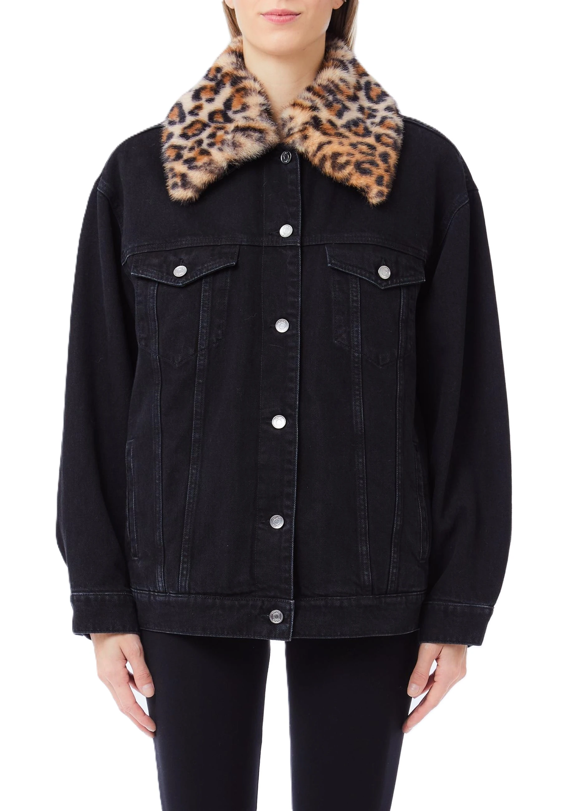 GIACCA CORTA IN DENIM CON COLLO A CAMICIA DONNA NERO