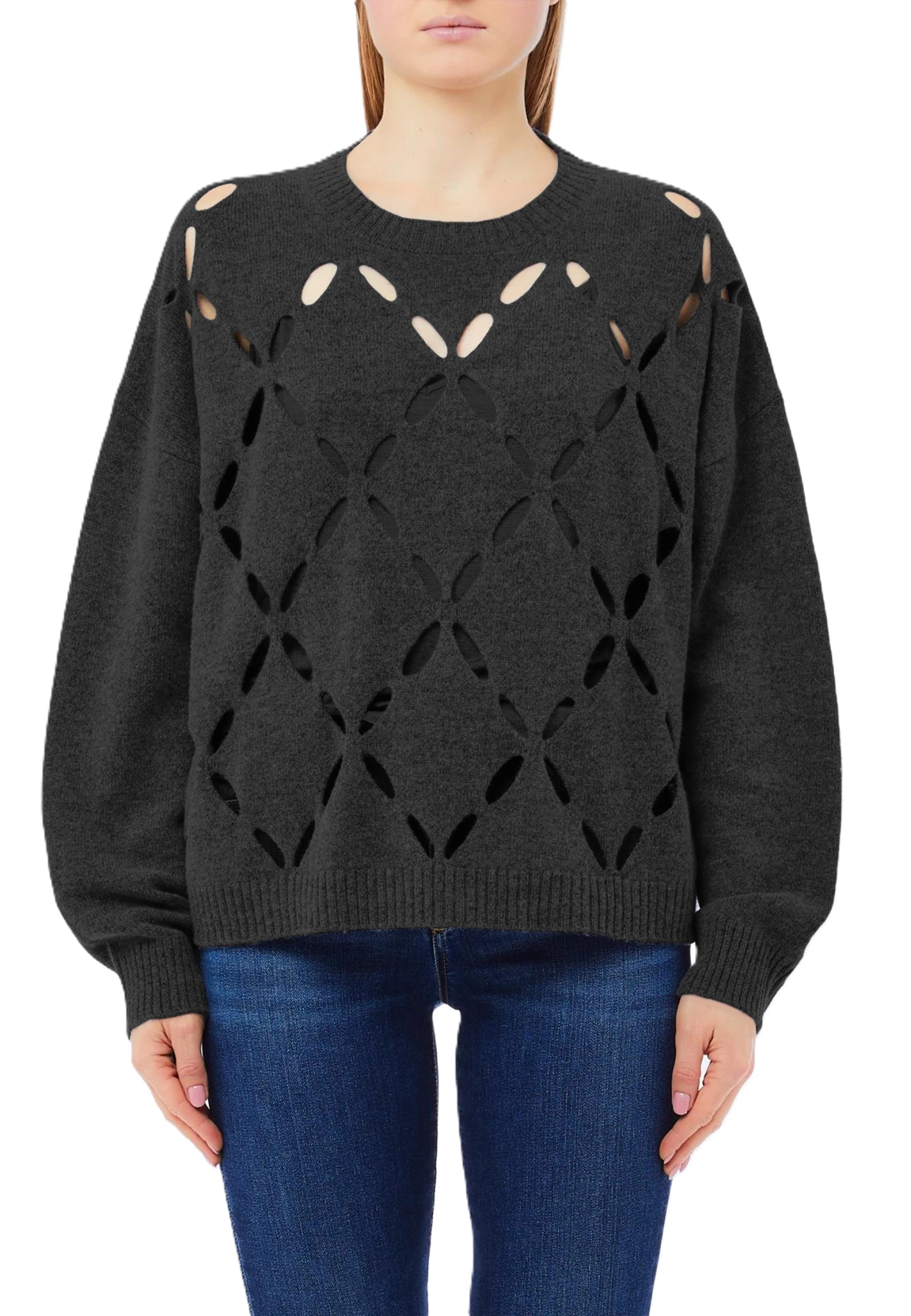 MAGLIA GIROCOLLO IN LANA CON DISEGNO GEOMETRICO DONNA NERO