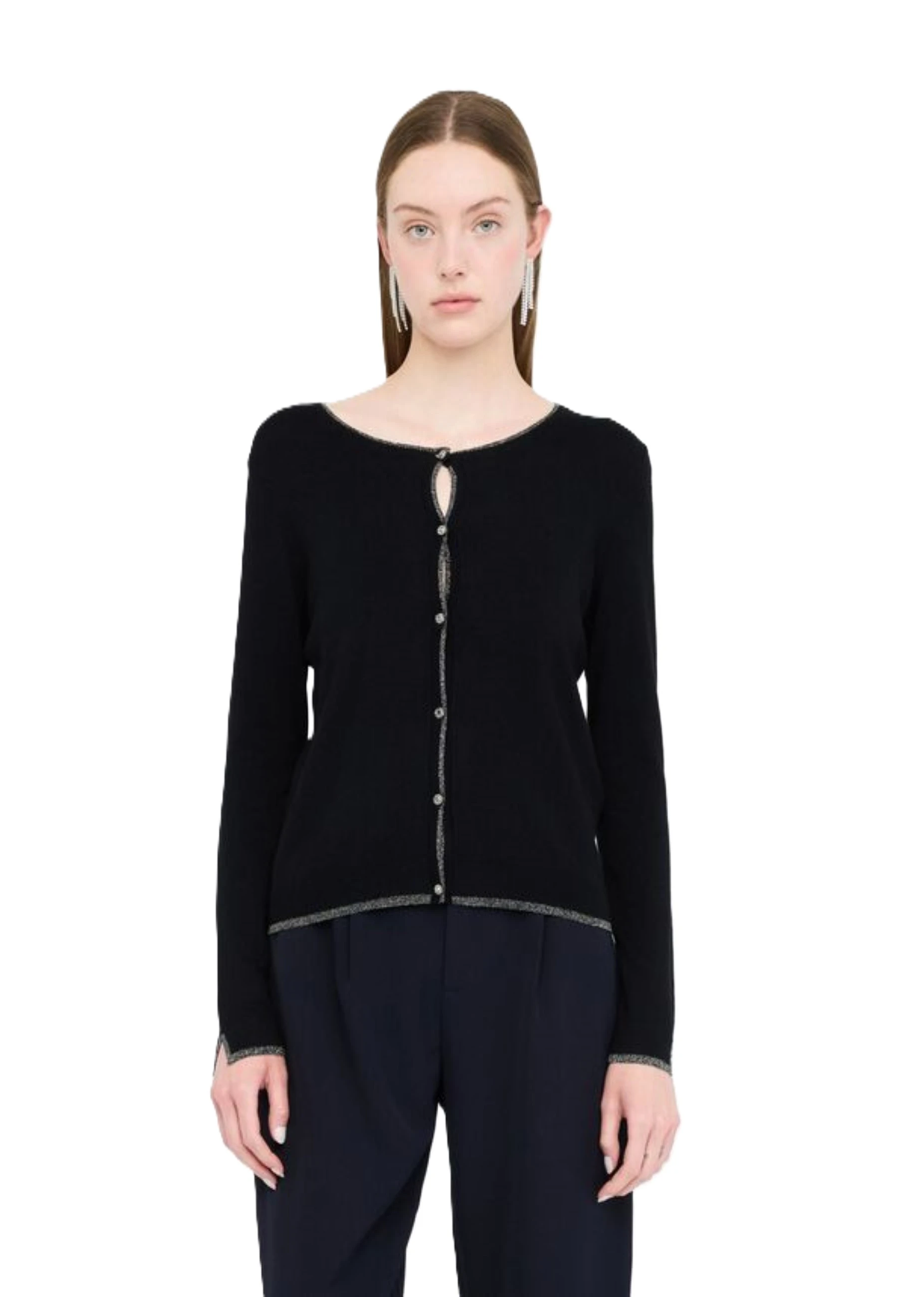 CARDIGAN CON DETTAGLI IN LUREX DONNA NERO