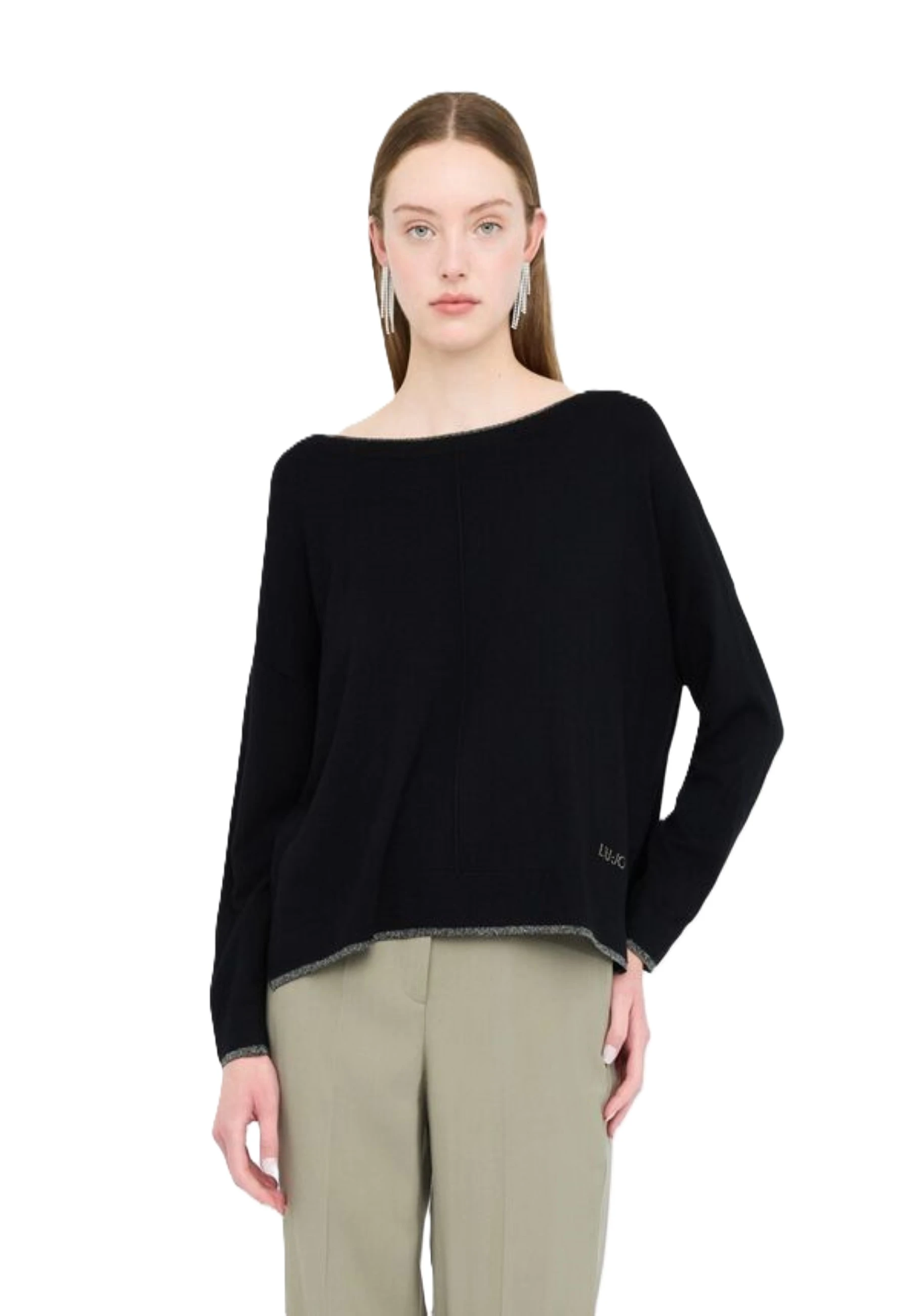 MAGLIA GIROCOLLO CON DETTAGLI IN LUREX DONNA NERO