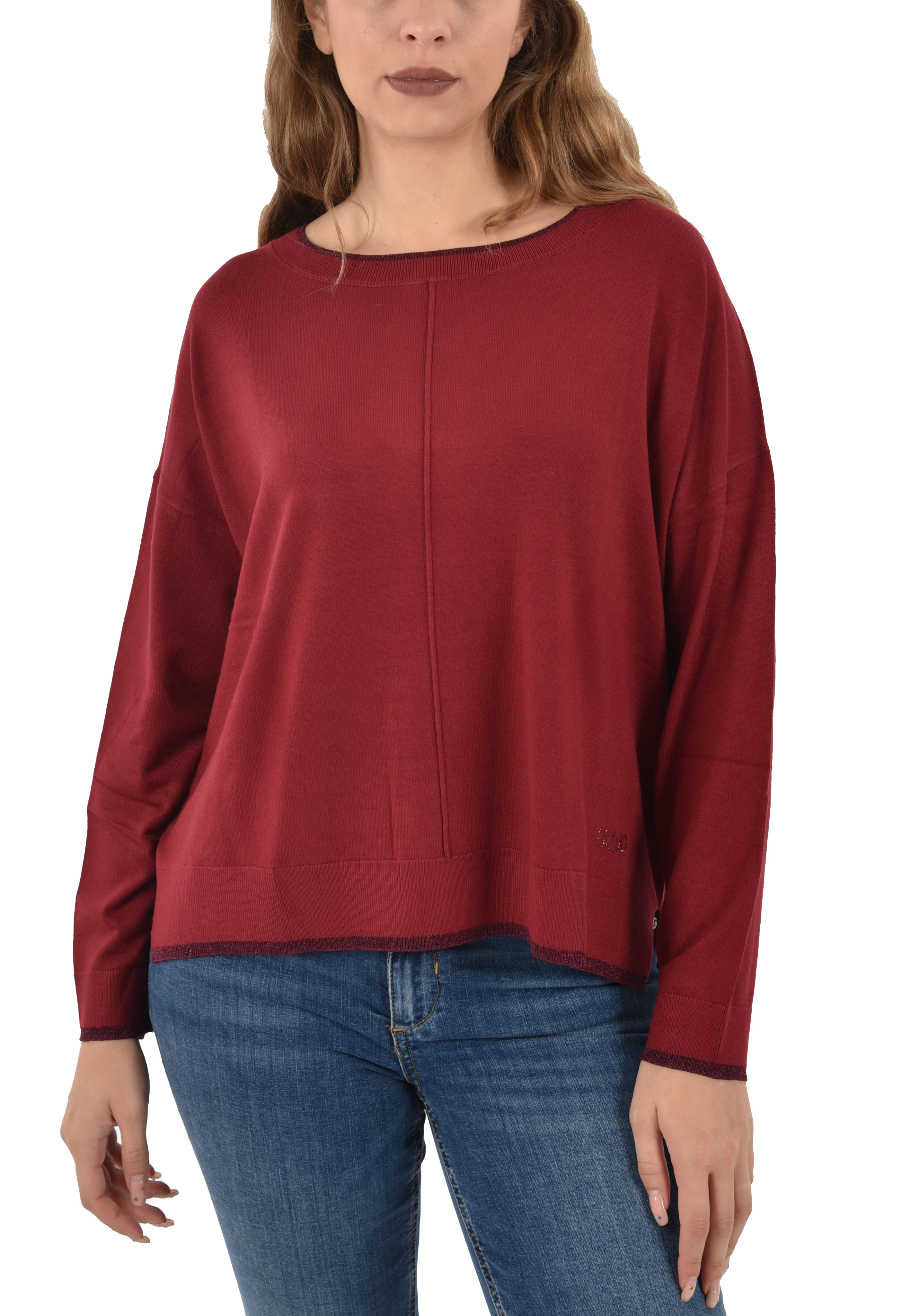 MAGLIA GIROCOLLO CON DETTAGLI IN LUREX DONNA ROSSO