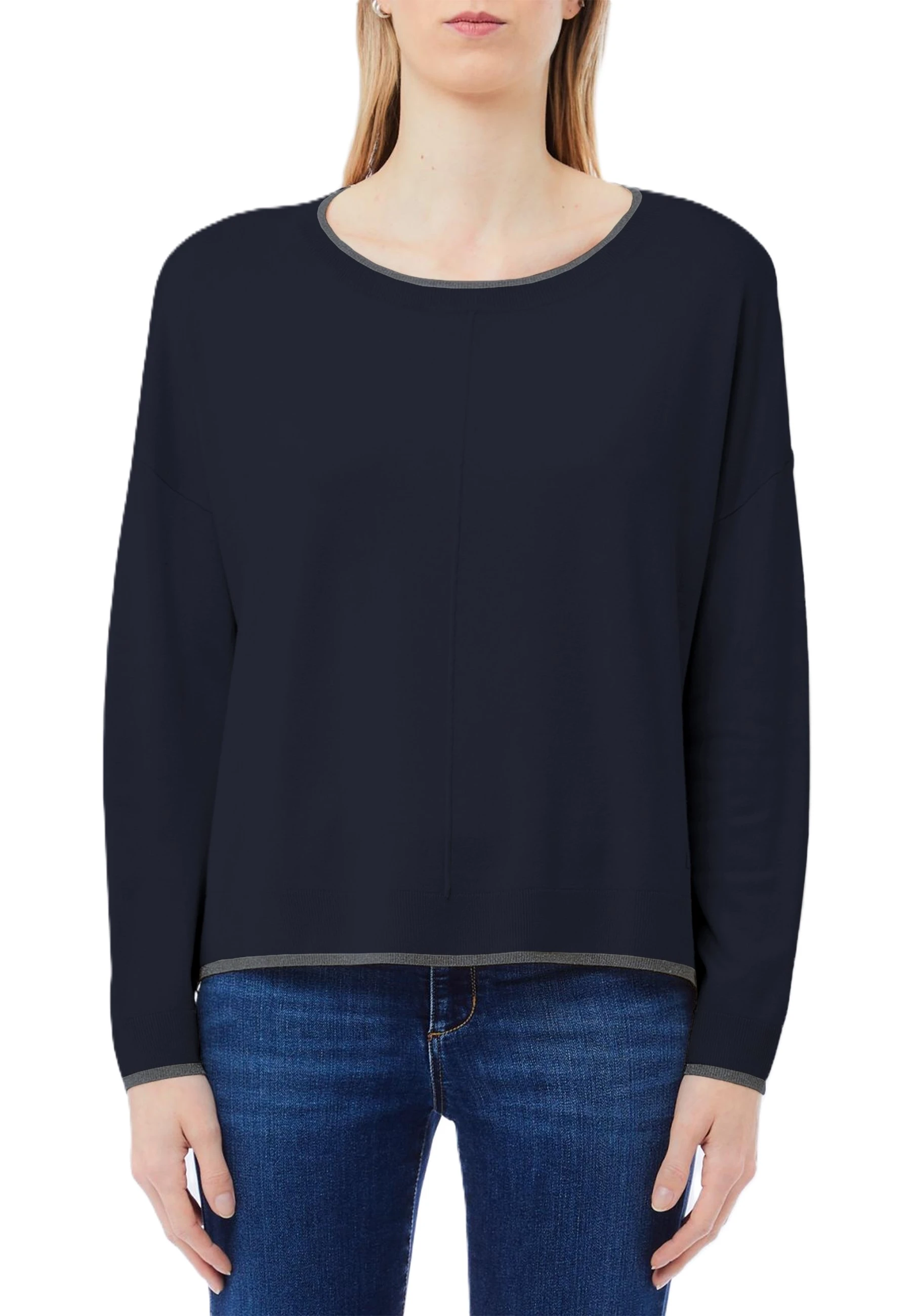 MAGLIA CON SCOLLO A BARCA CON DETTAGLI IN LUREX DONNA BLUE