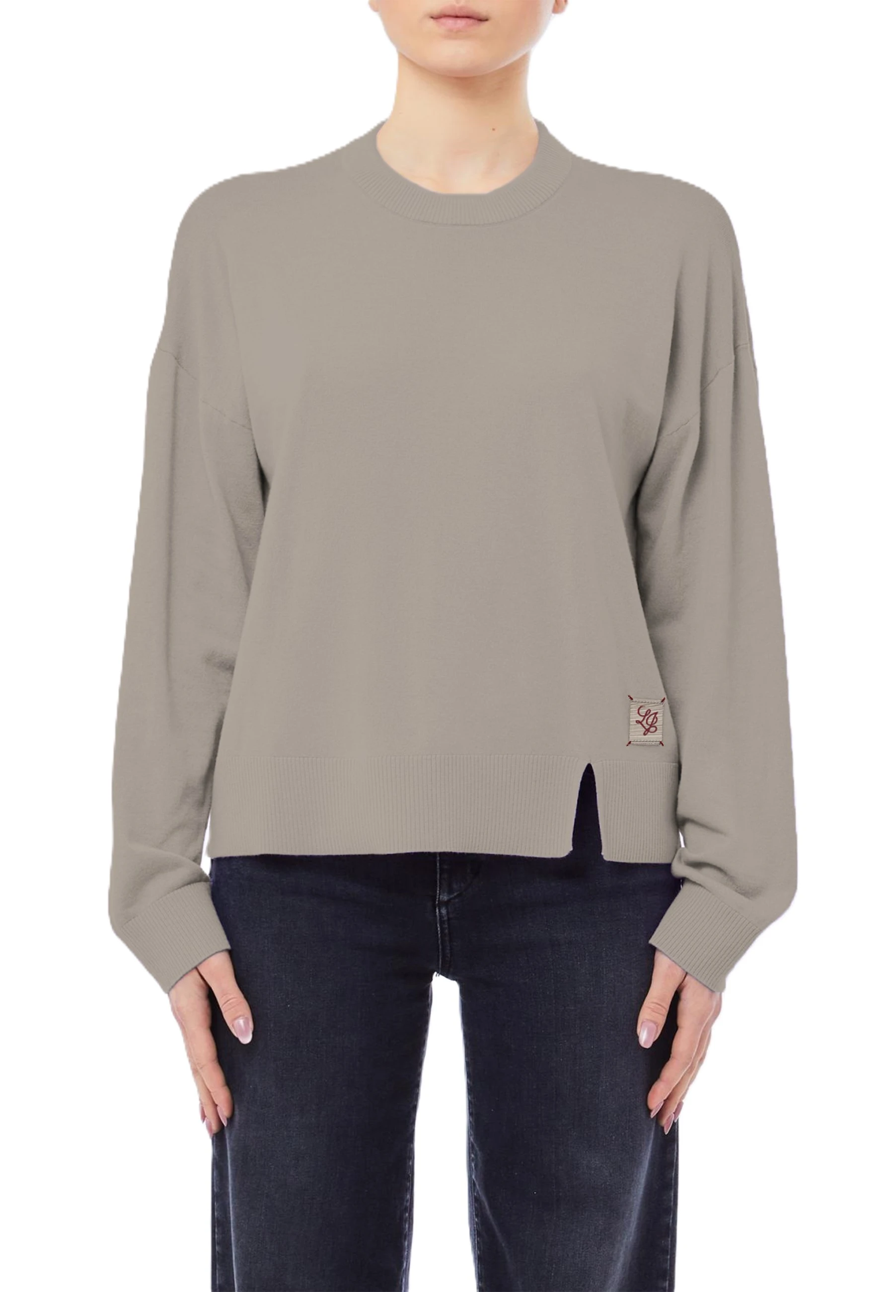 FELPA GIROCOLLO CON SPACCO FRONTALE DONNA BEIGE