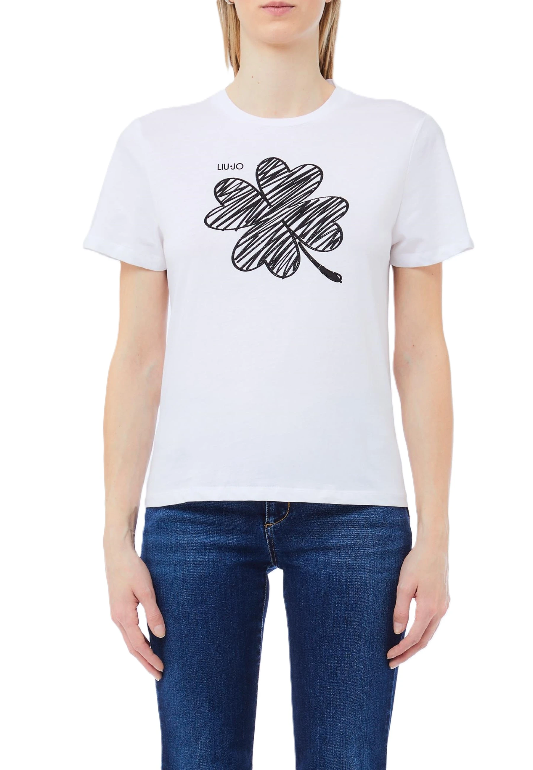 T-SHIRT MANICA CORTA CON STAMPA A FIORE DONNA BIANCO