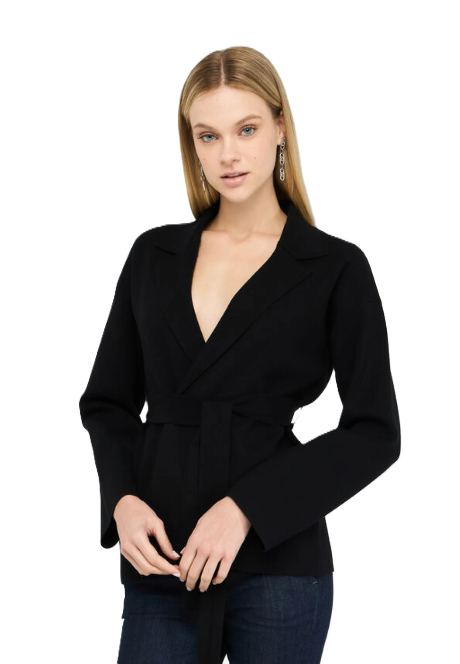 GIACCA IN MAGLIA CON CINTURA DONNA NERO