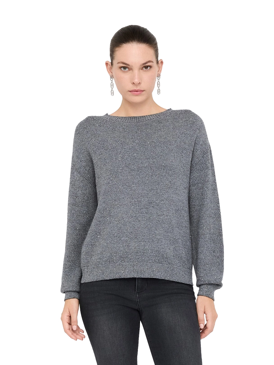MAGLIA GIROCOLLO CON MICRO PAILLETTES IN VISCOSA  DONNA GRIGIO