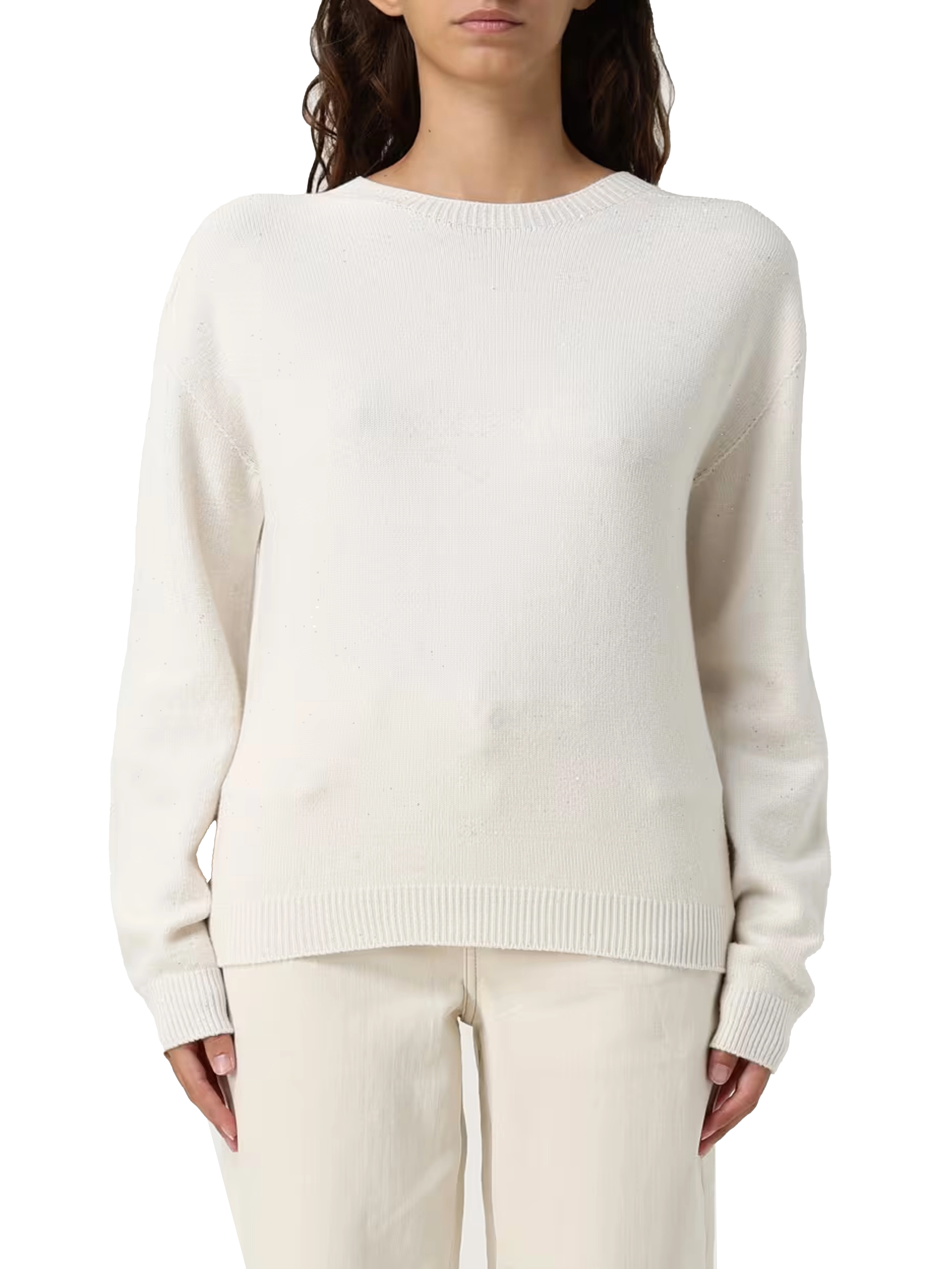 MAGLIA GIROCOLLO CON MICRO PAILLETTES IN VISCOSA  DONNA BIANCO