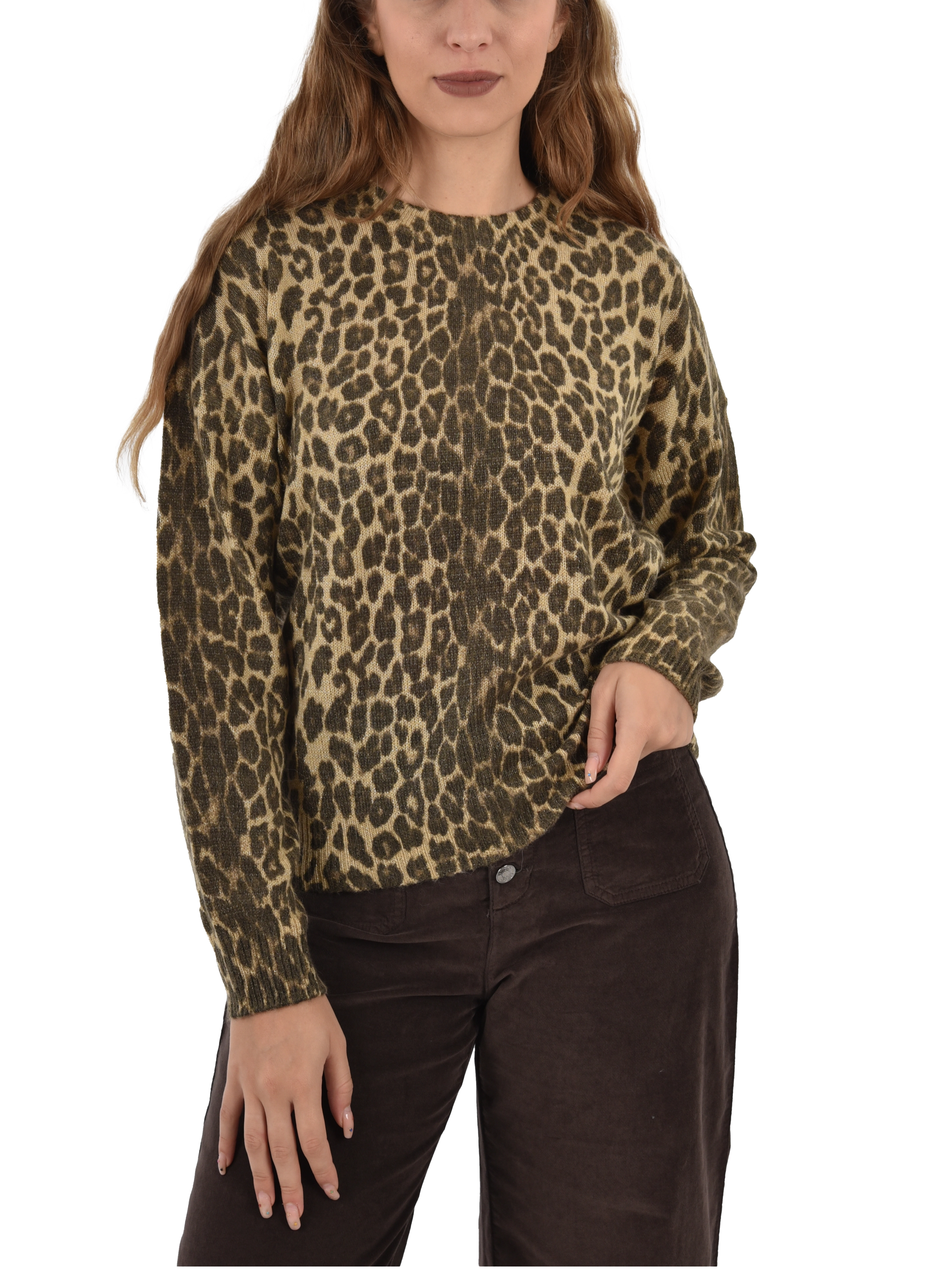 MAGLIA GIROCOLLO IN MISTO LANA  E MOHAIR CON MOTIVO ANIMALIER DONNA AVORIO