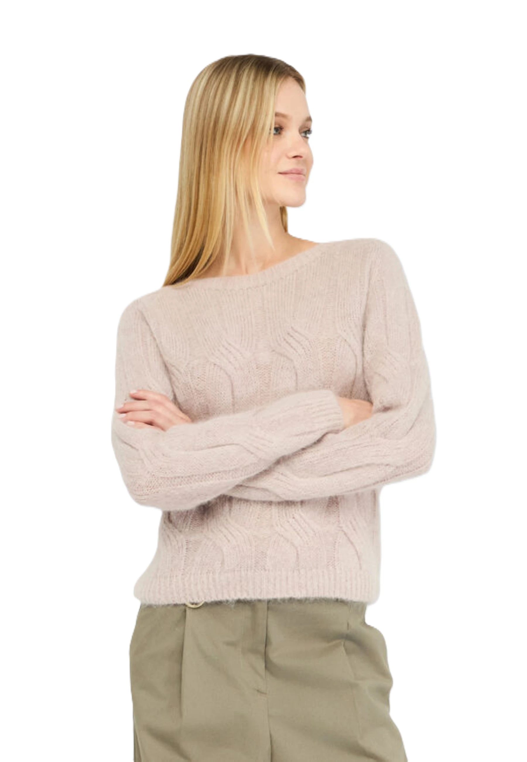 MAGLIA IN MISTO ALPACA CON LAVORAZIONE A TRECCE DONNA ROSA