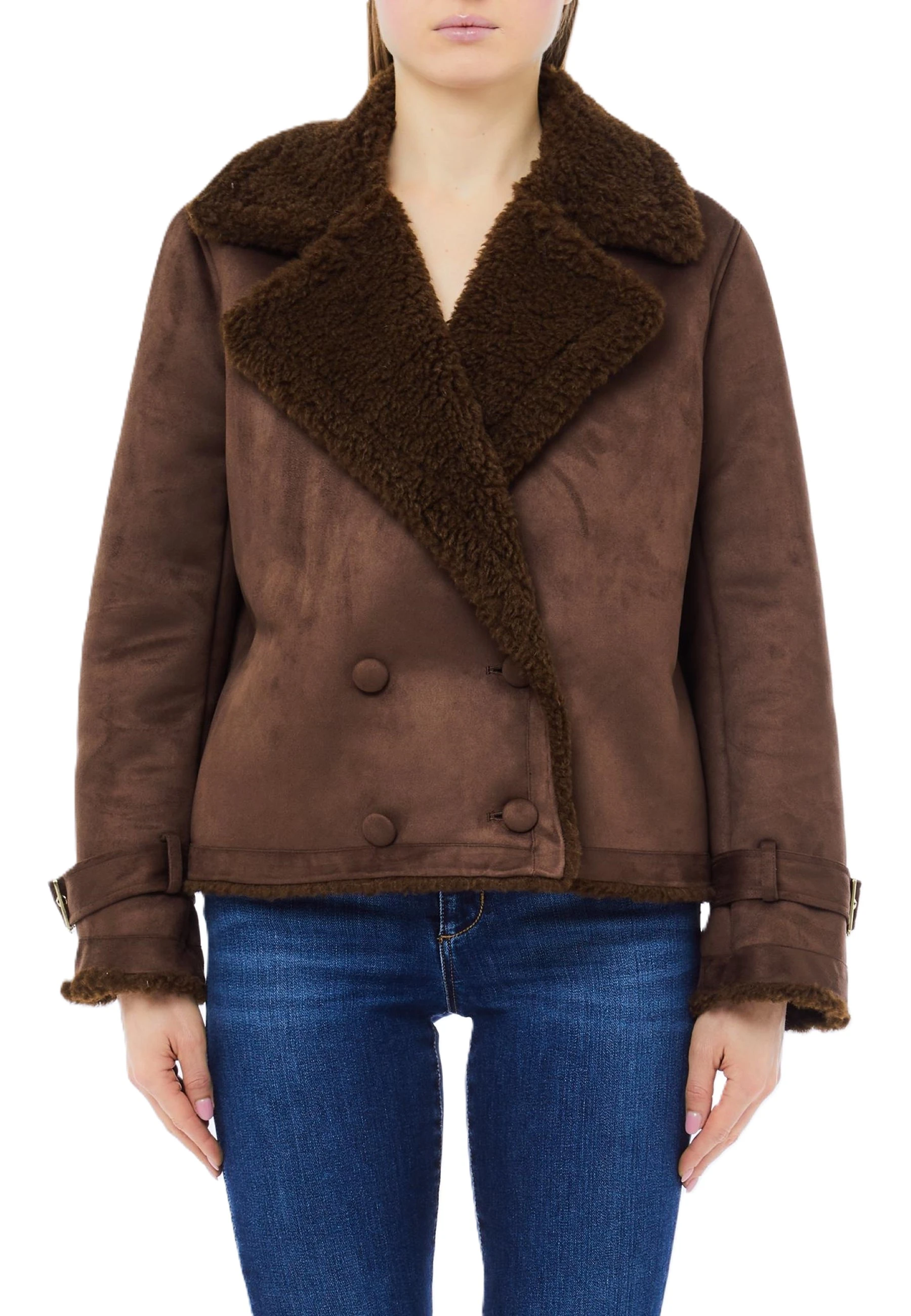 CAPPOTTO CORTO DOPPIOPETTO CON REVERS DONNA MARRONE