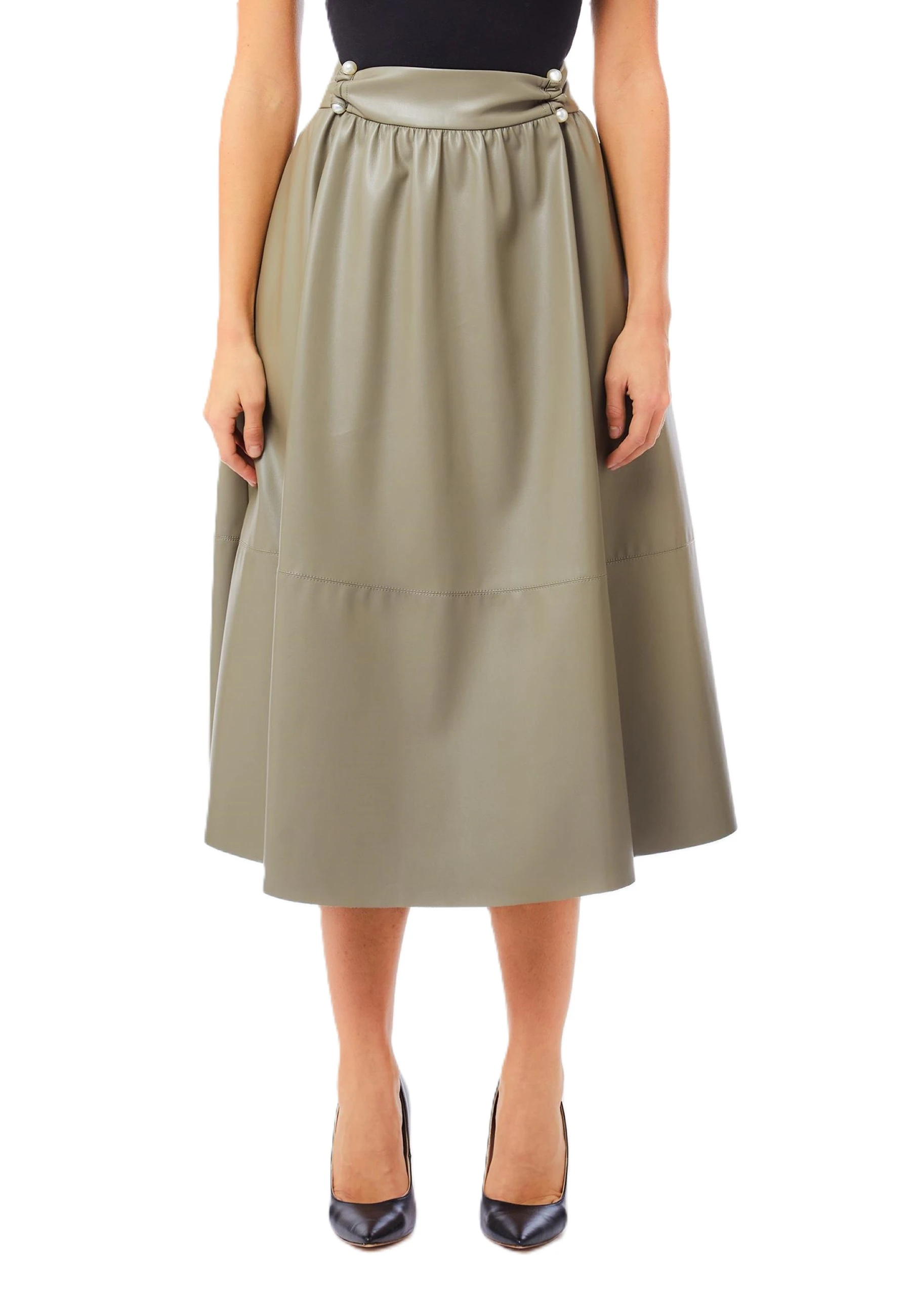 GONNA LUNGA AMPIA IN TESSUTO SPALMATO DONNA VERDE