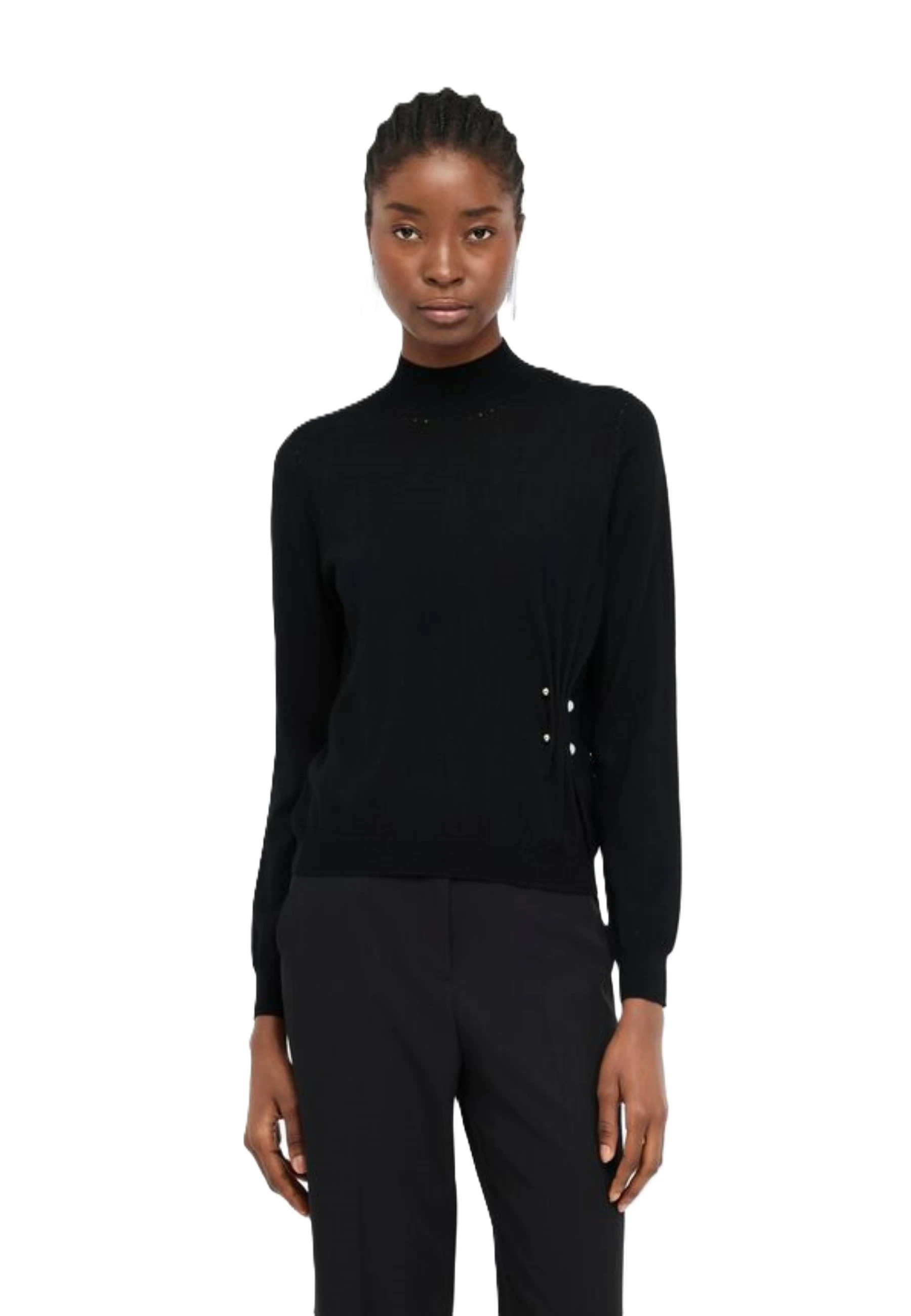 MAGLIA IN LANA CON MOTIVO ARRICCIATO IN PERLE DONNA NERO