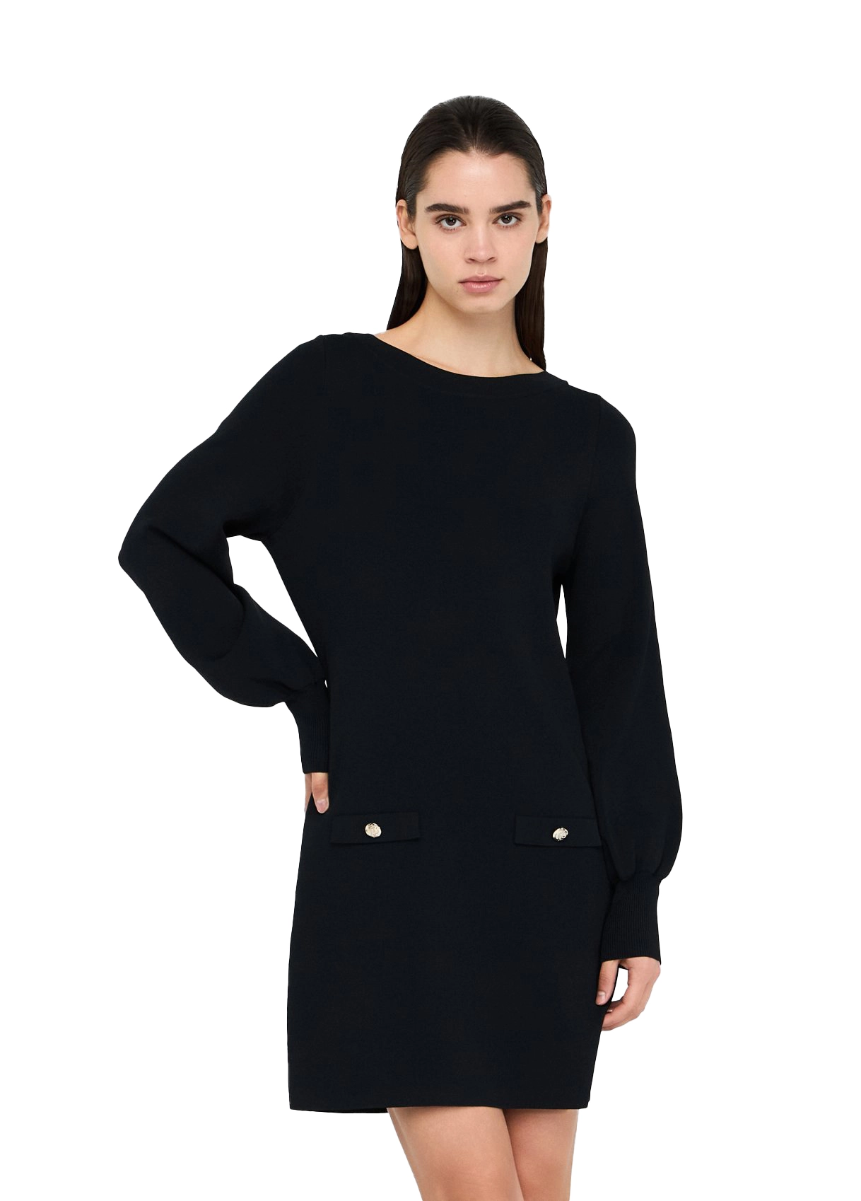 VESTITO CORTO IN MAGLIA CON SCOLLO A BARCA DONNA NERO