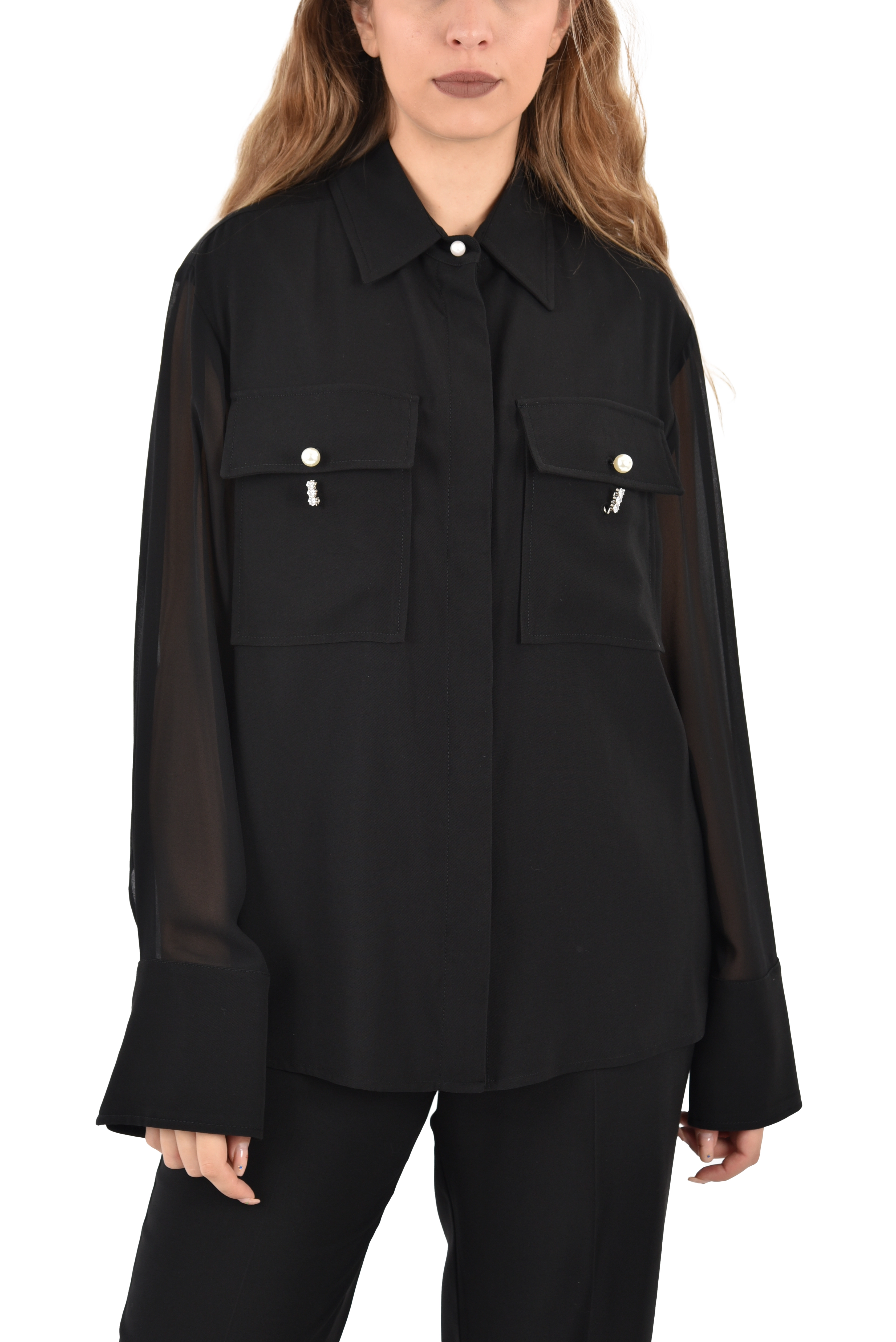 CAMICIA OVERSHIRT IN GABARDINA DONNA NERO