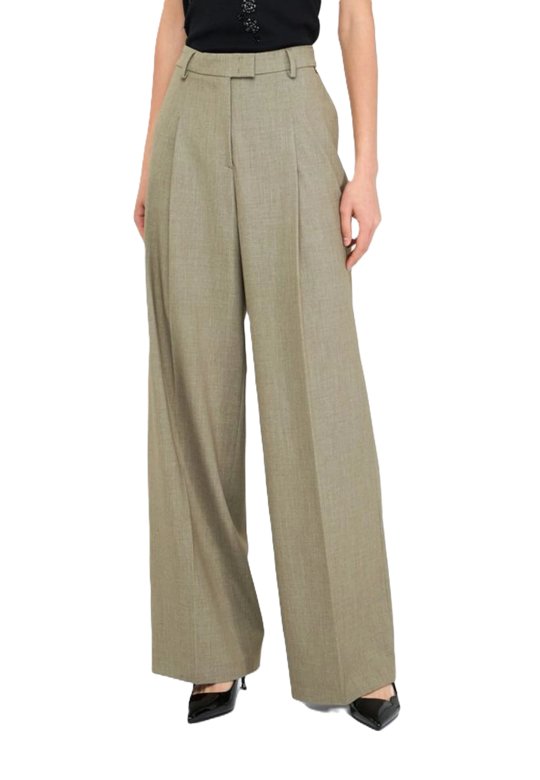 PANTALONI PALAZZO CON PINCES E PIEGA STIRATA DONNA VERDE