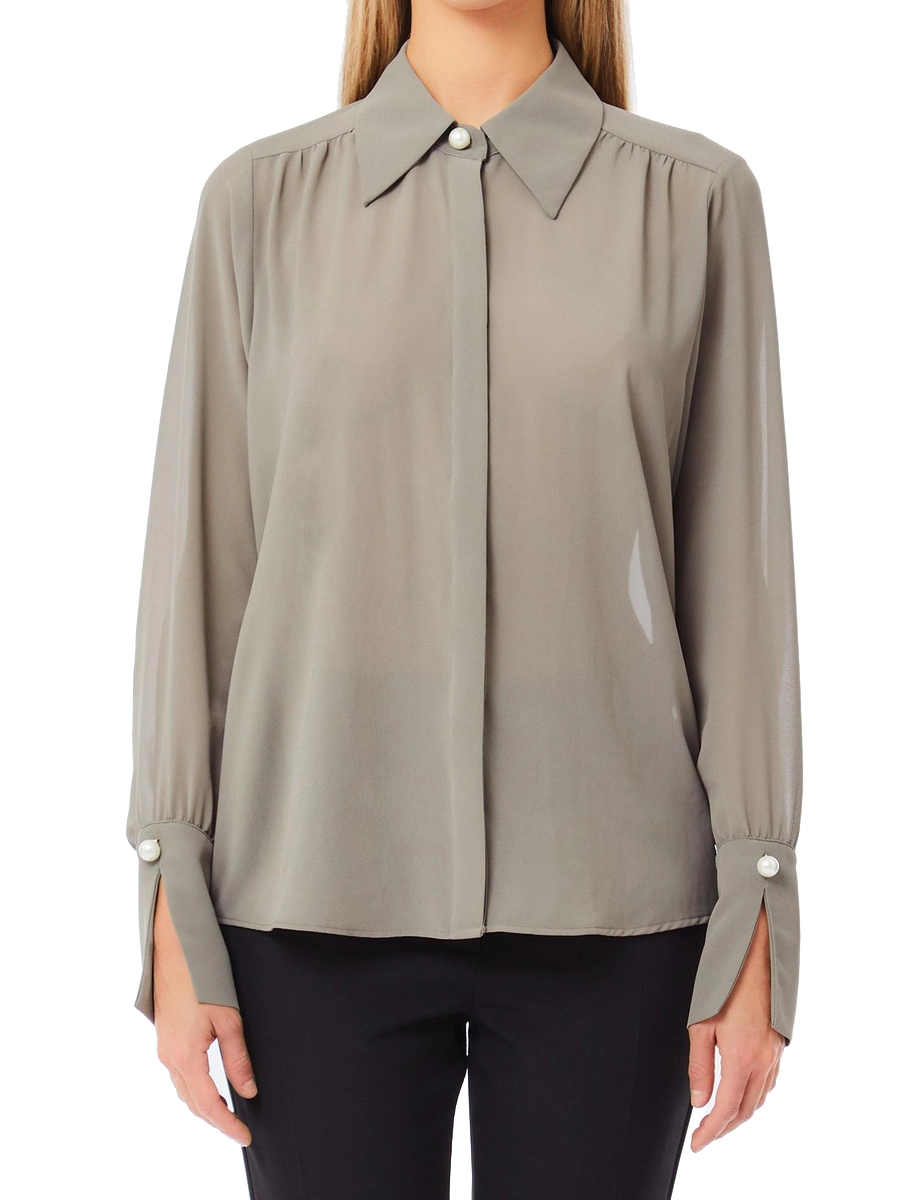 CAMICIA IN GEORGETTE CON PERLE APPLICATE DONNA VERDE