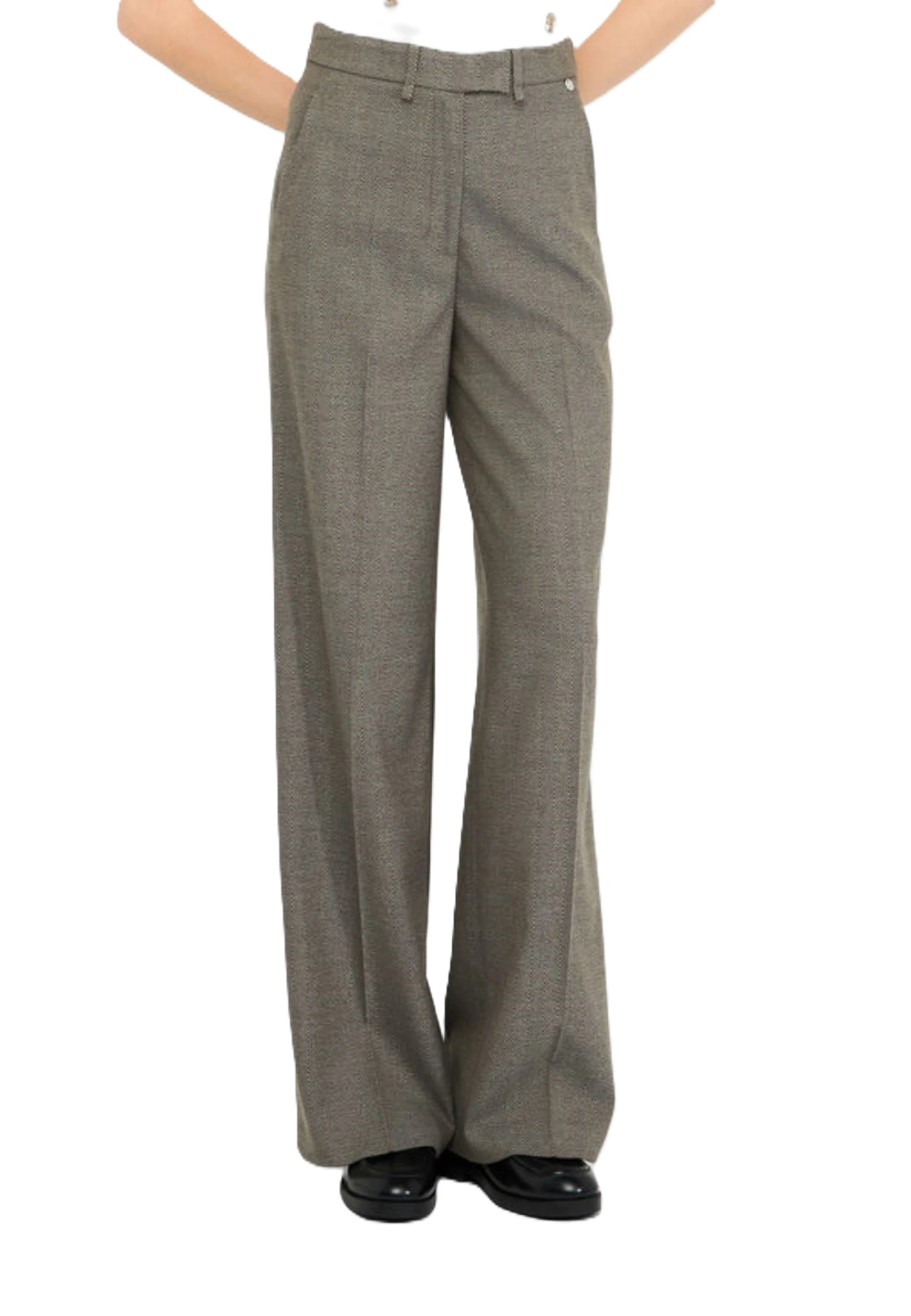 PANTALONI A PALAZZO CON MOTIVO CHEVRON DONNA BEIGE