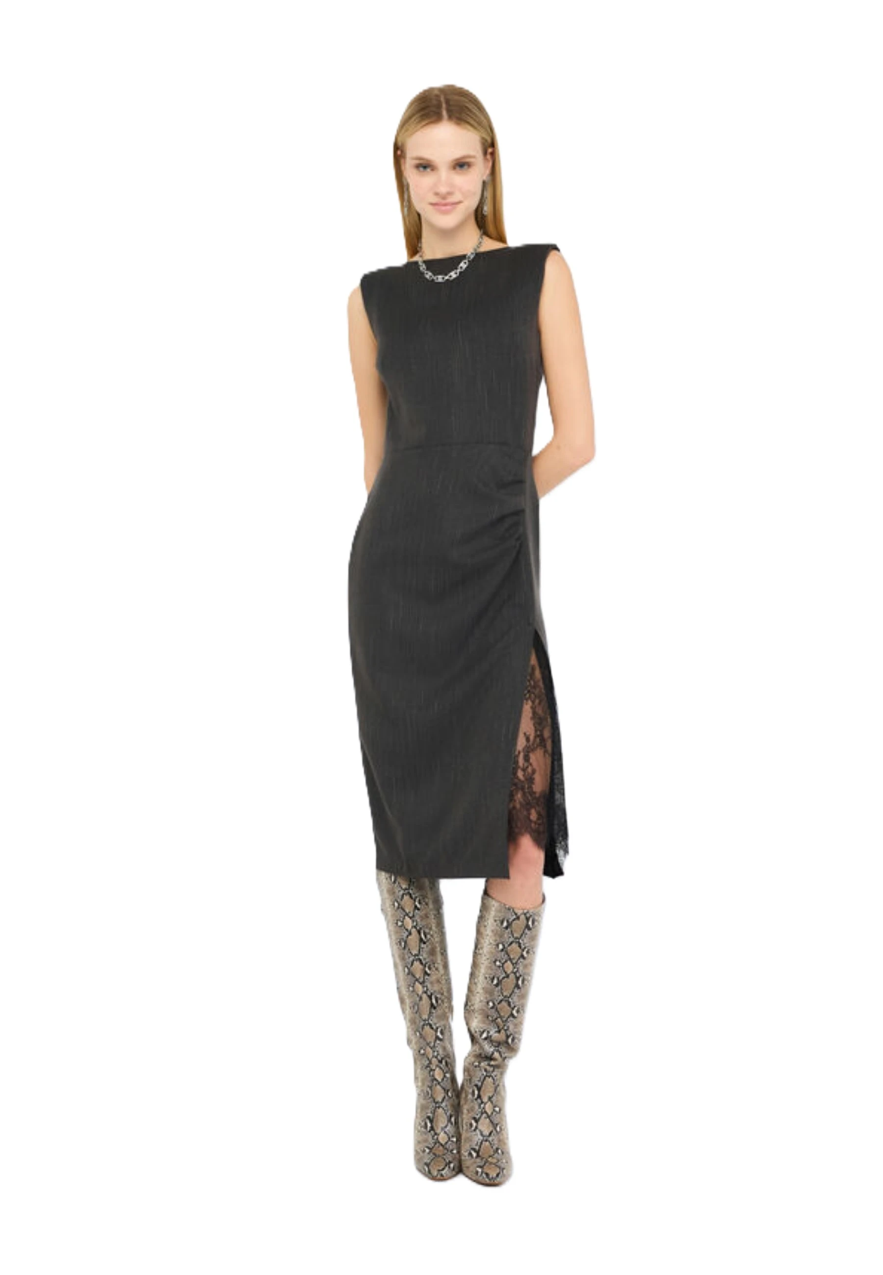 VESTITO CON MOTIVO GESSATO DONNA GRIGIO