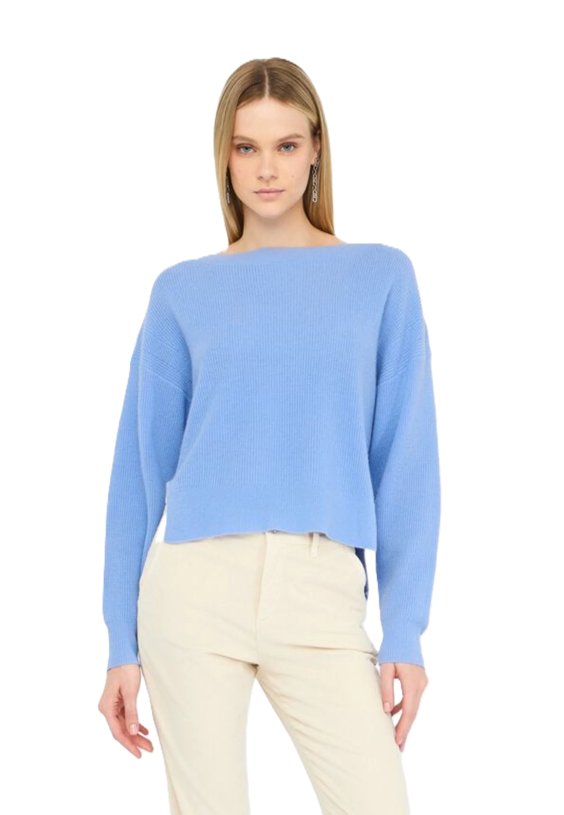 MAGLIA IN LANA E CASHMERE CON SPACCHI DONNA AZZURRO
