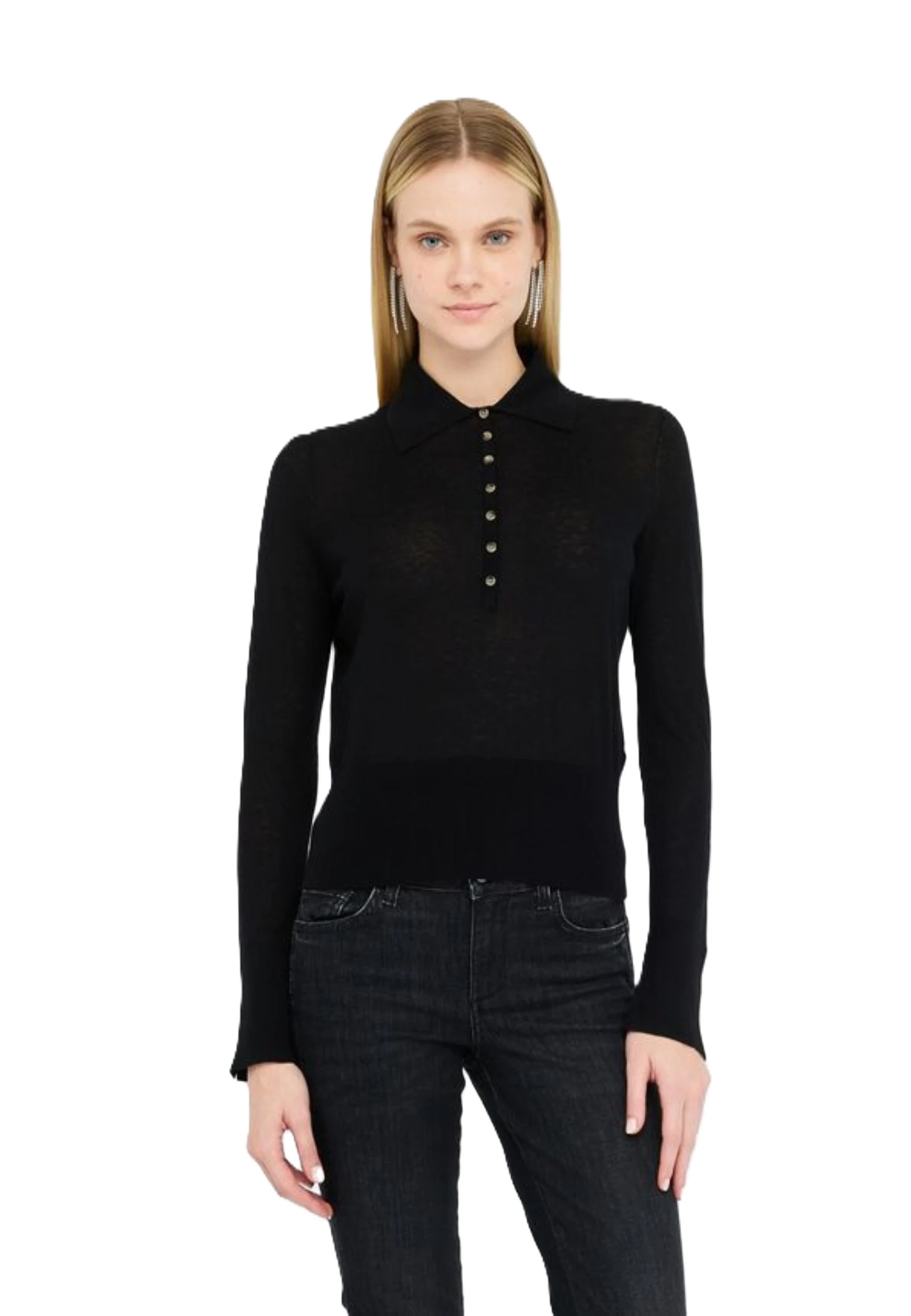 MAGLIA IN COTONE E CASHMERE  CON BOTTONI DONNA NERO