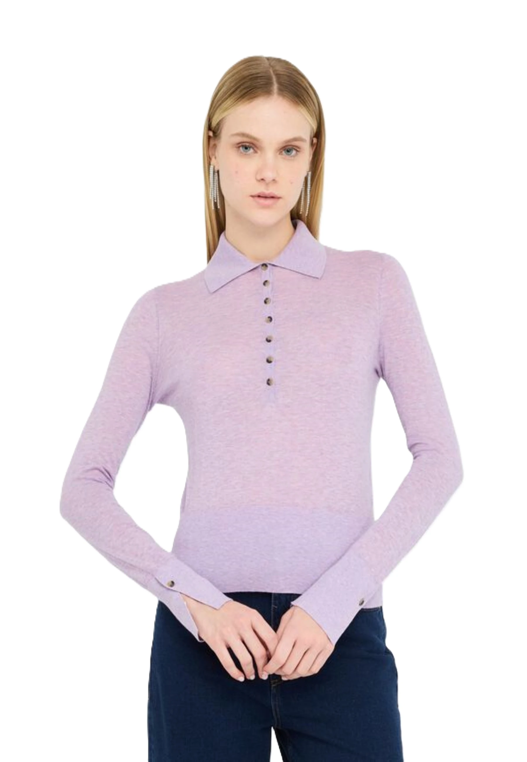 MAGLIA IN COTONE E CASHMERE  CON BOTTONI DONNA ROSA