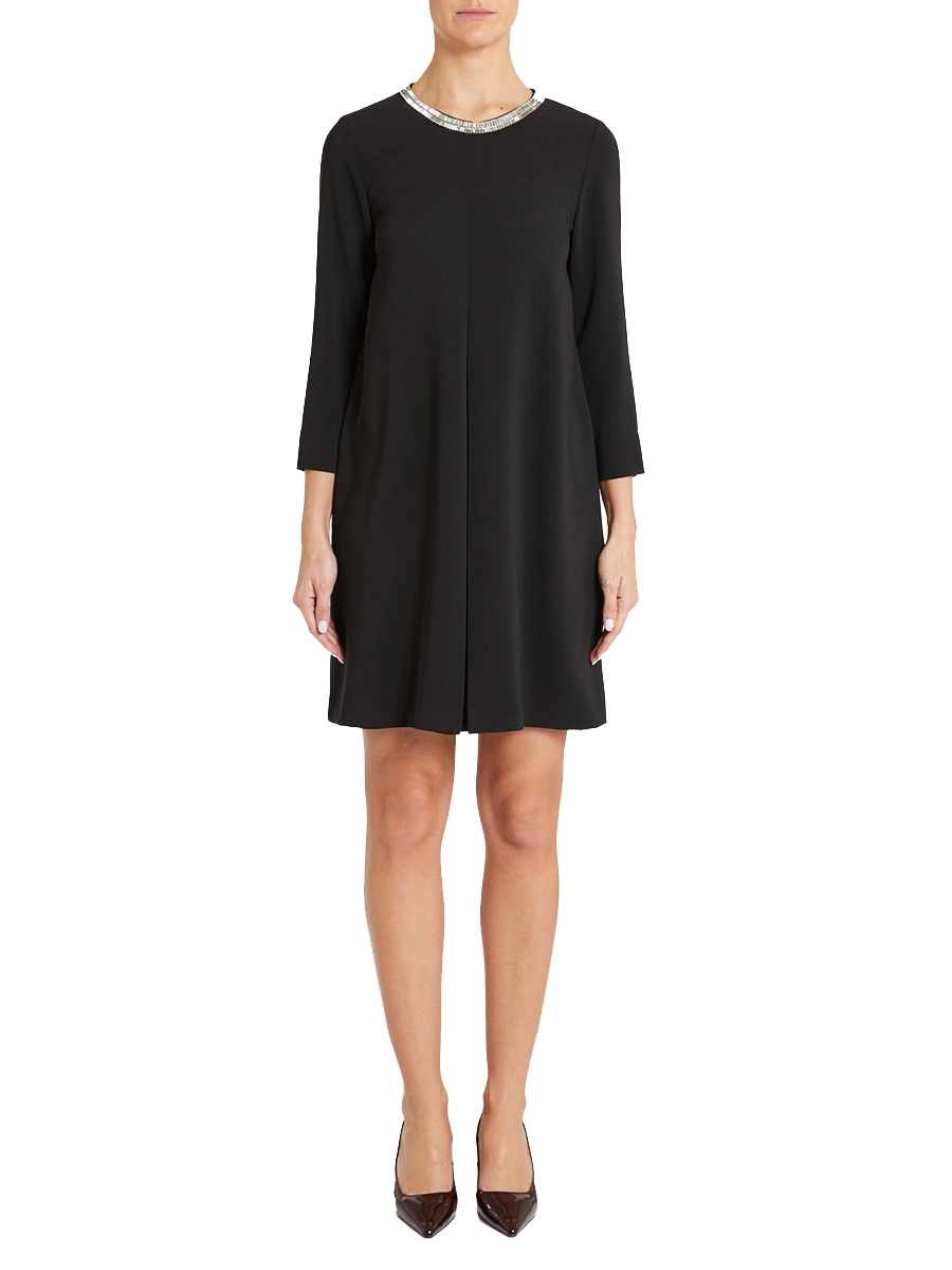 VESTITO CORTO CON STRASS SUL GIROCOLLO DONNA NERO