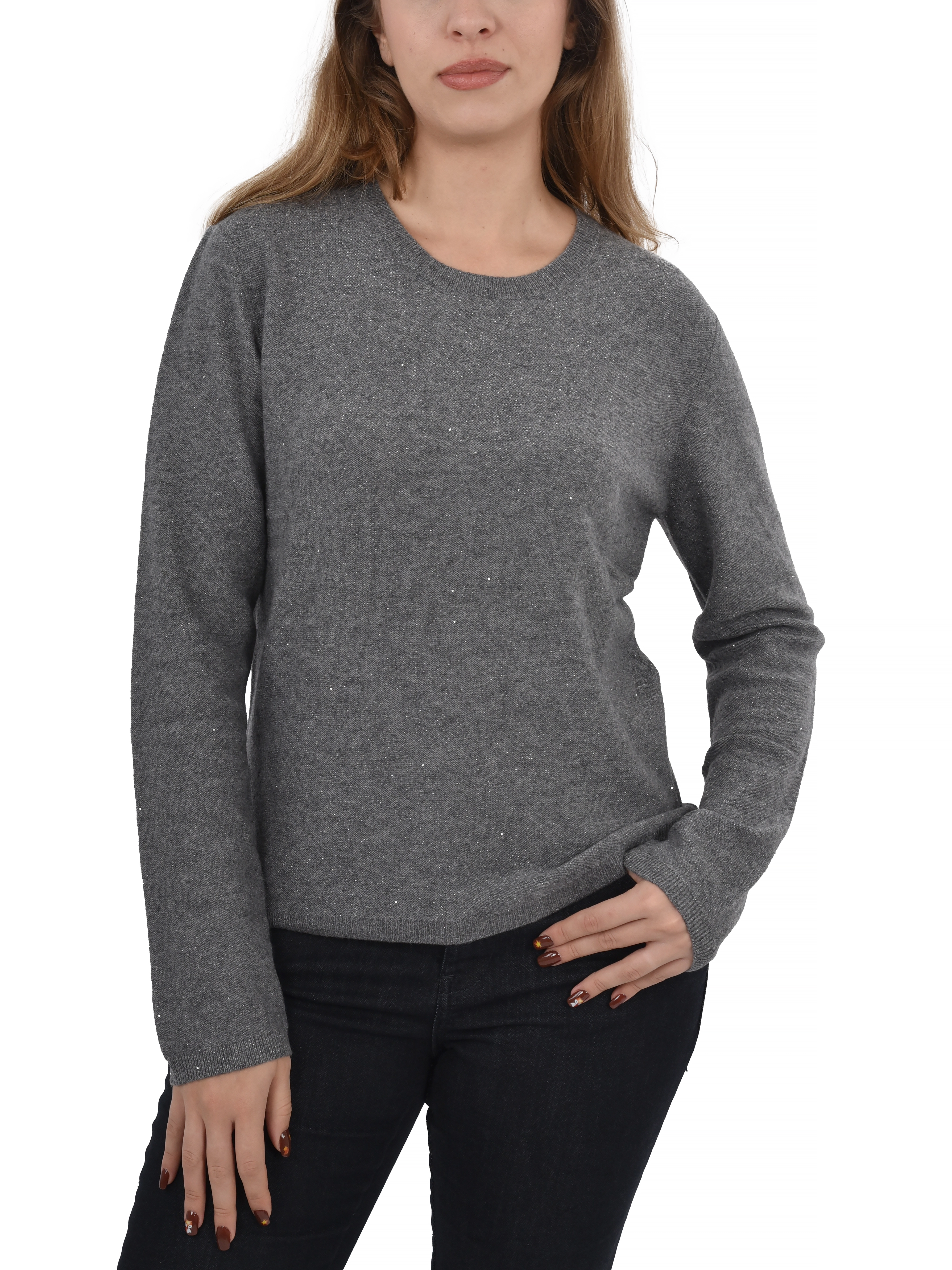 MAGLIA GIROCOLLO IN LANA SOTTILE CON MICRO PAILLETTES DONNA GRIGIO