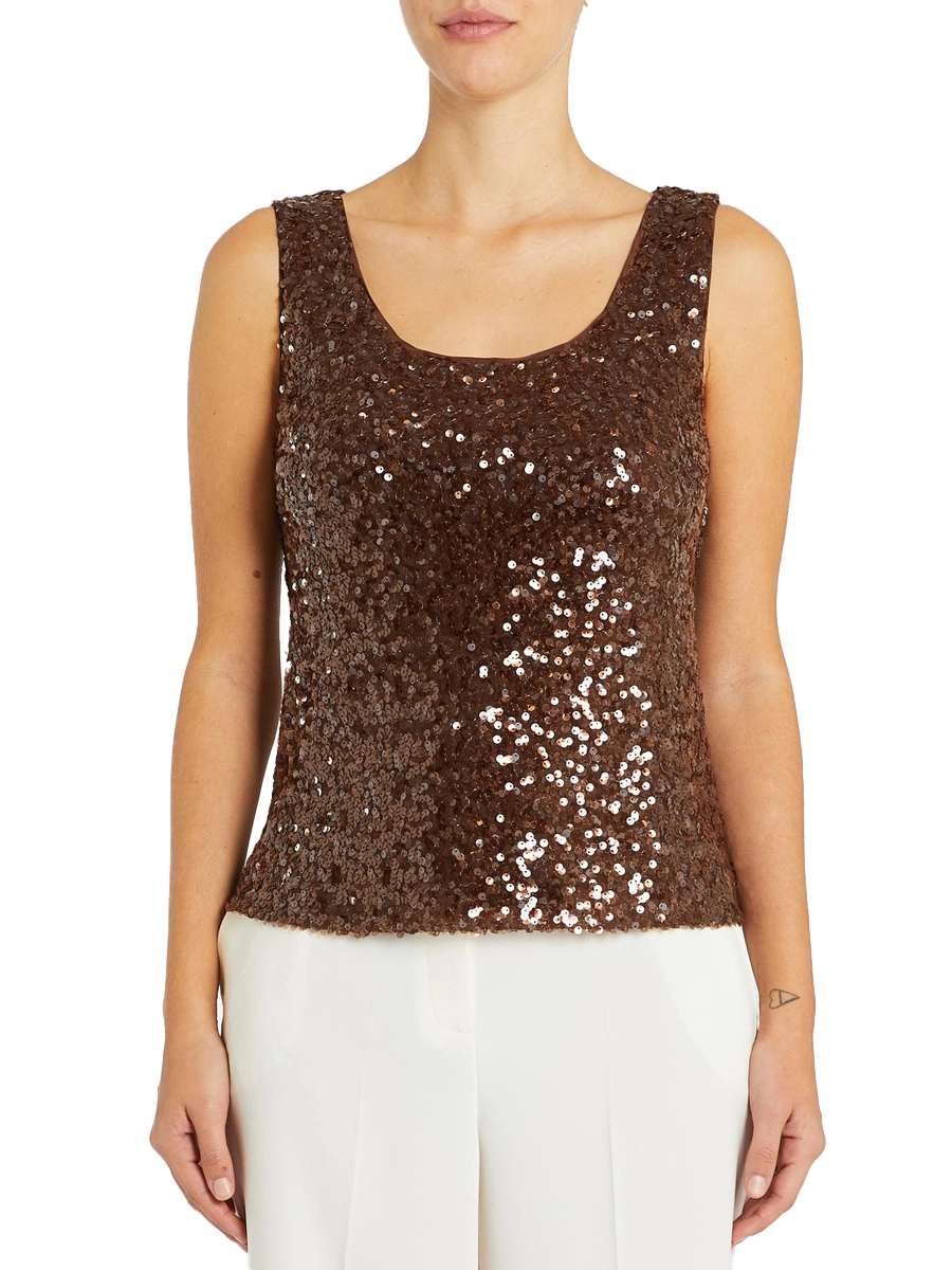 TOP IN JERSEY CON PAILLETTES DONNA MARRONE
