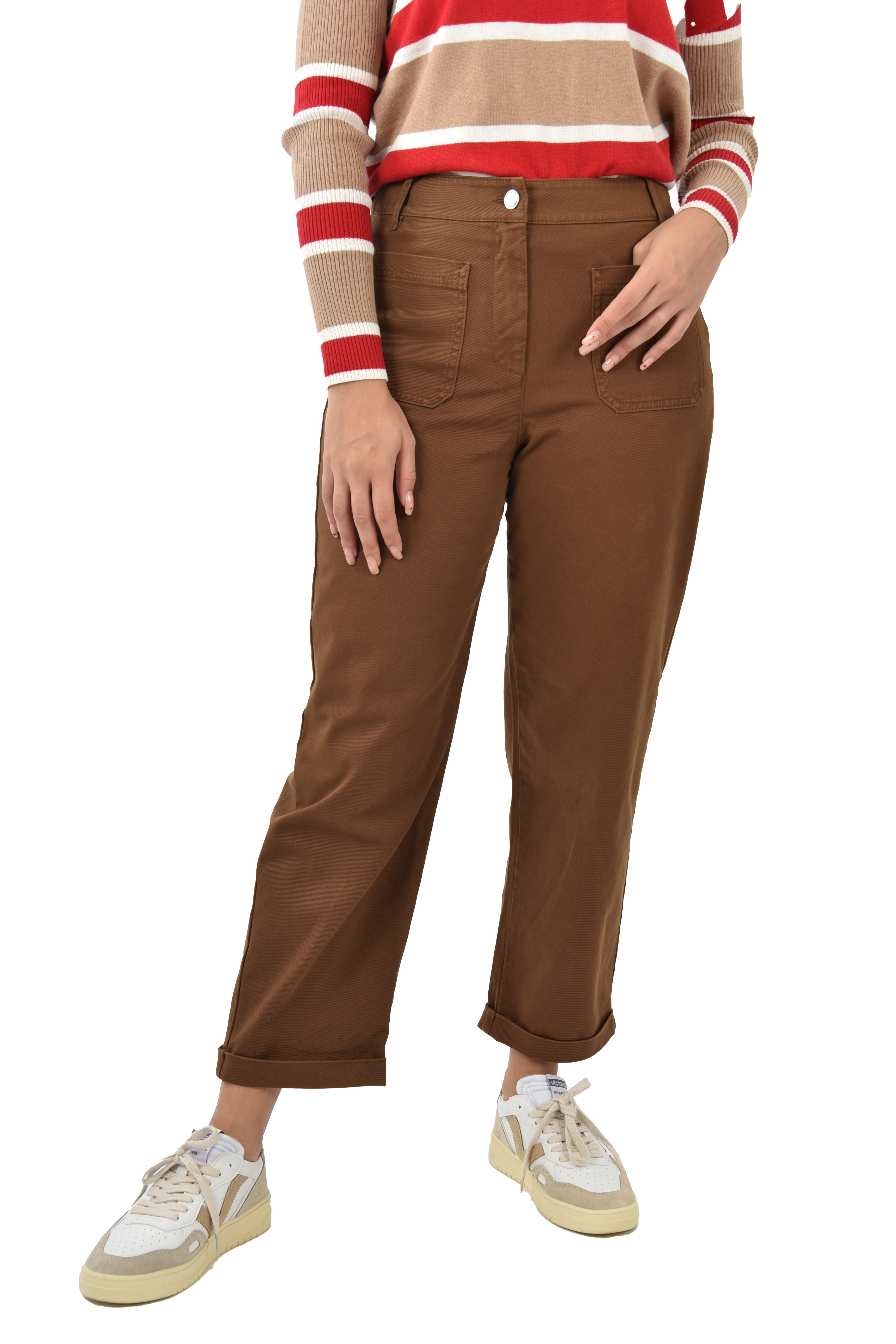 PANTALONI CHINO CON RISVOLTO DONNA CUOIO