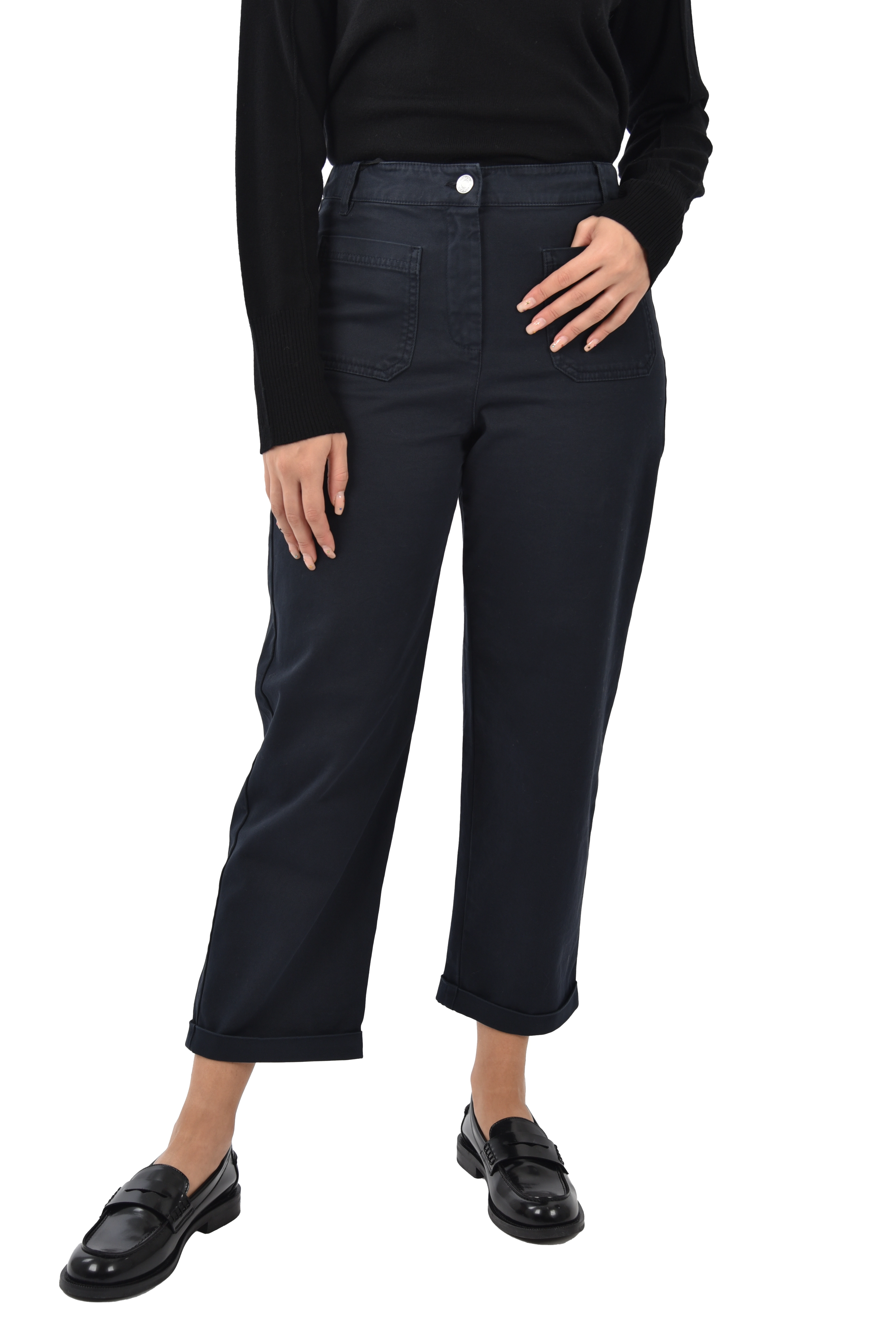 PANTALONI CHINO CON RISVOLTO DONNA BLU